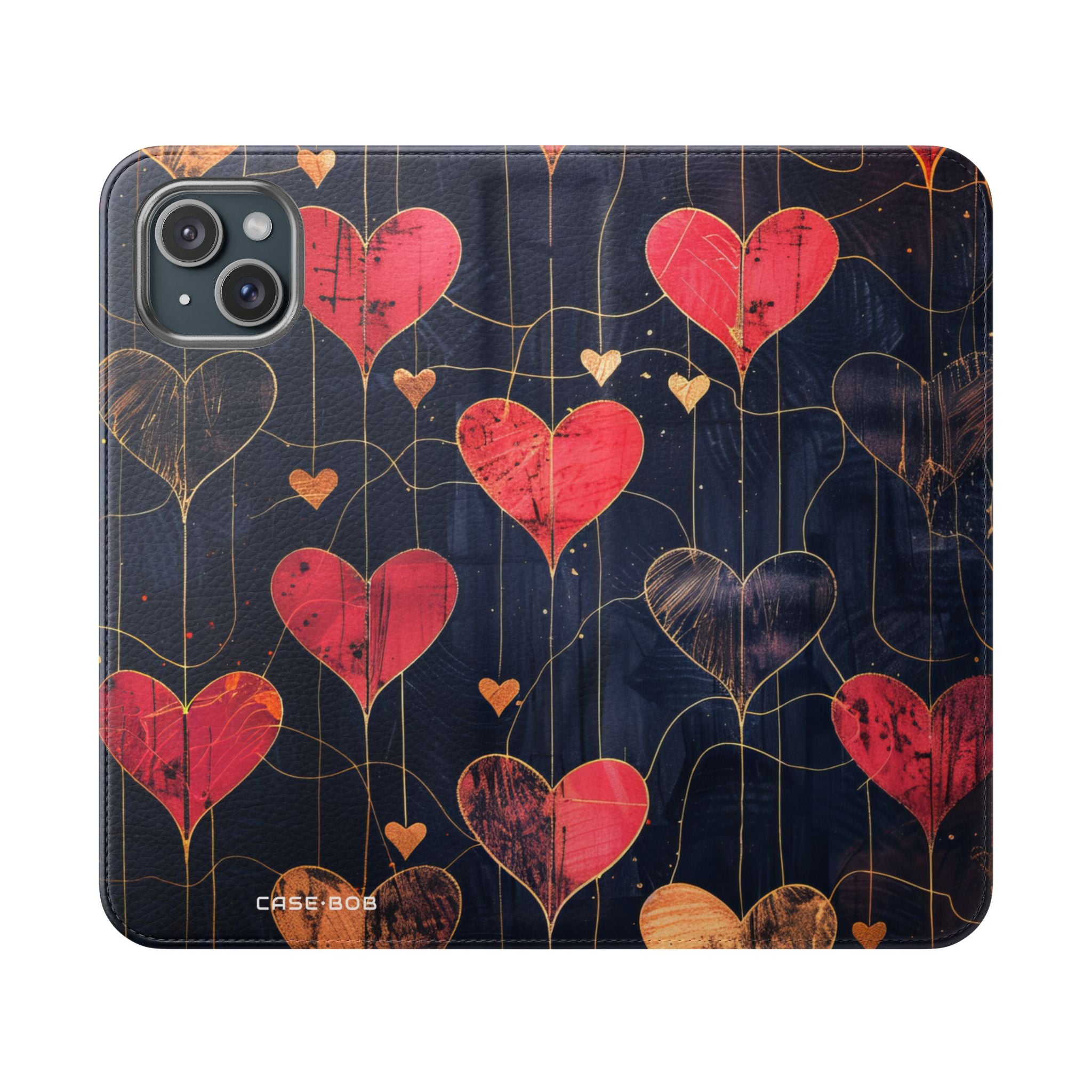 Textured Heart Grid - iPhone 15 Plus Case - Wallet