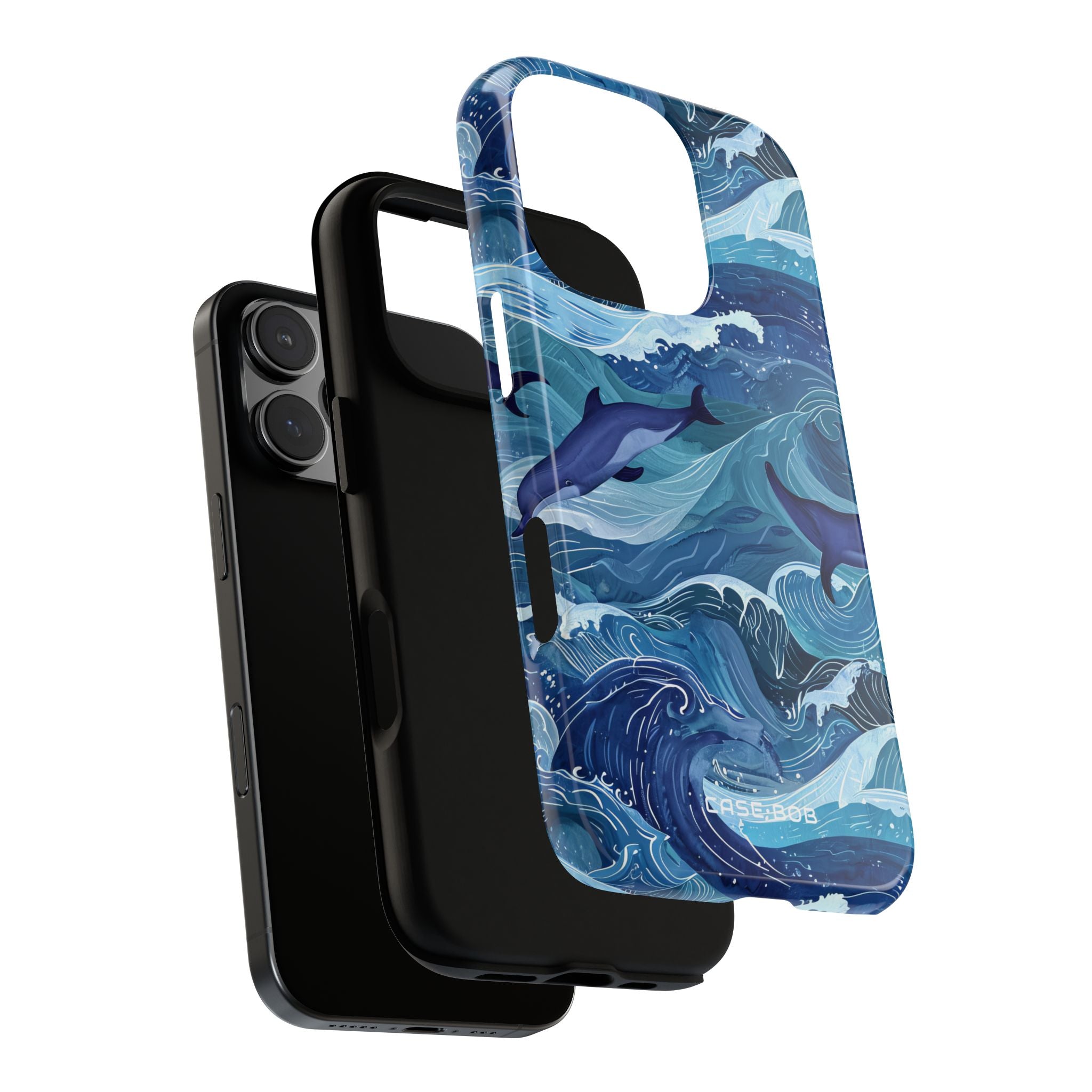 Dolphin Swirl Navy iPhone 16 Pro Case - Tough