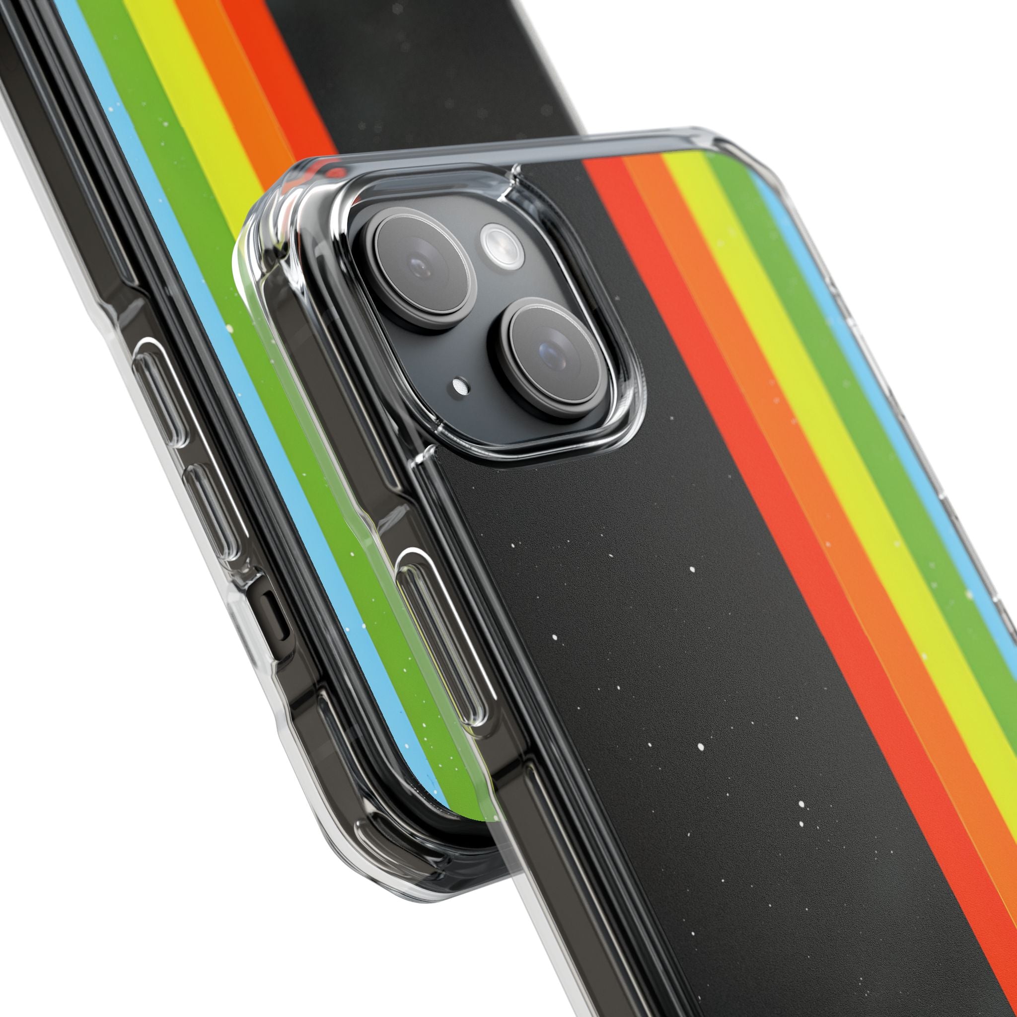 Vibrant Vertical Stripes Against Cosmic Black iPhone 15 - Impact Clear+