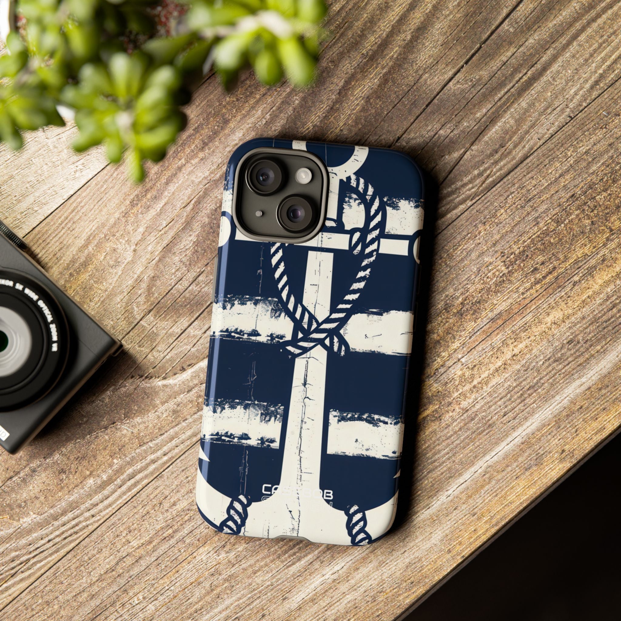 Strisce con ancora blu navy iPhone 15 - Tough