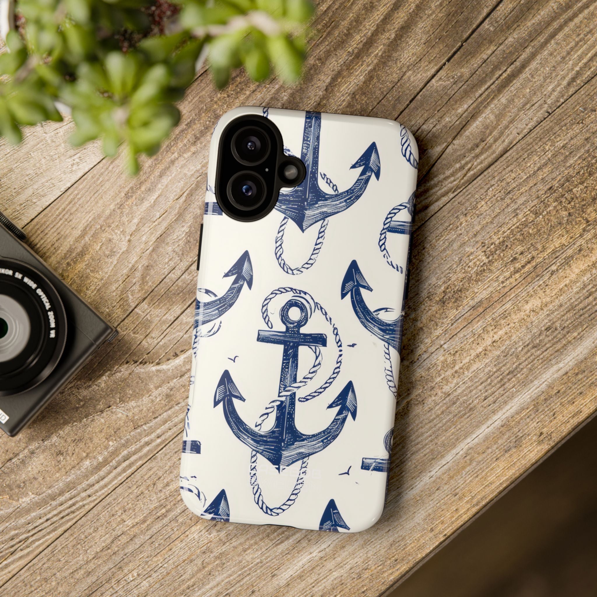 Navy Anchor Tapestry iPhone 16 - Tough