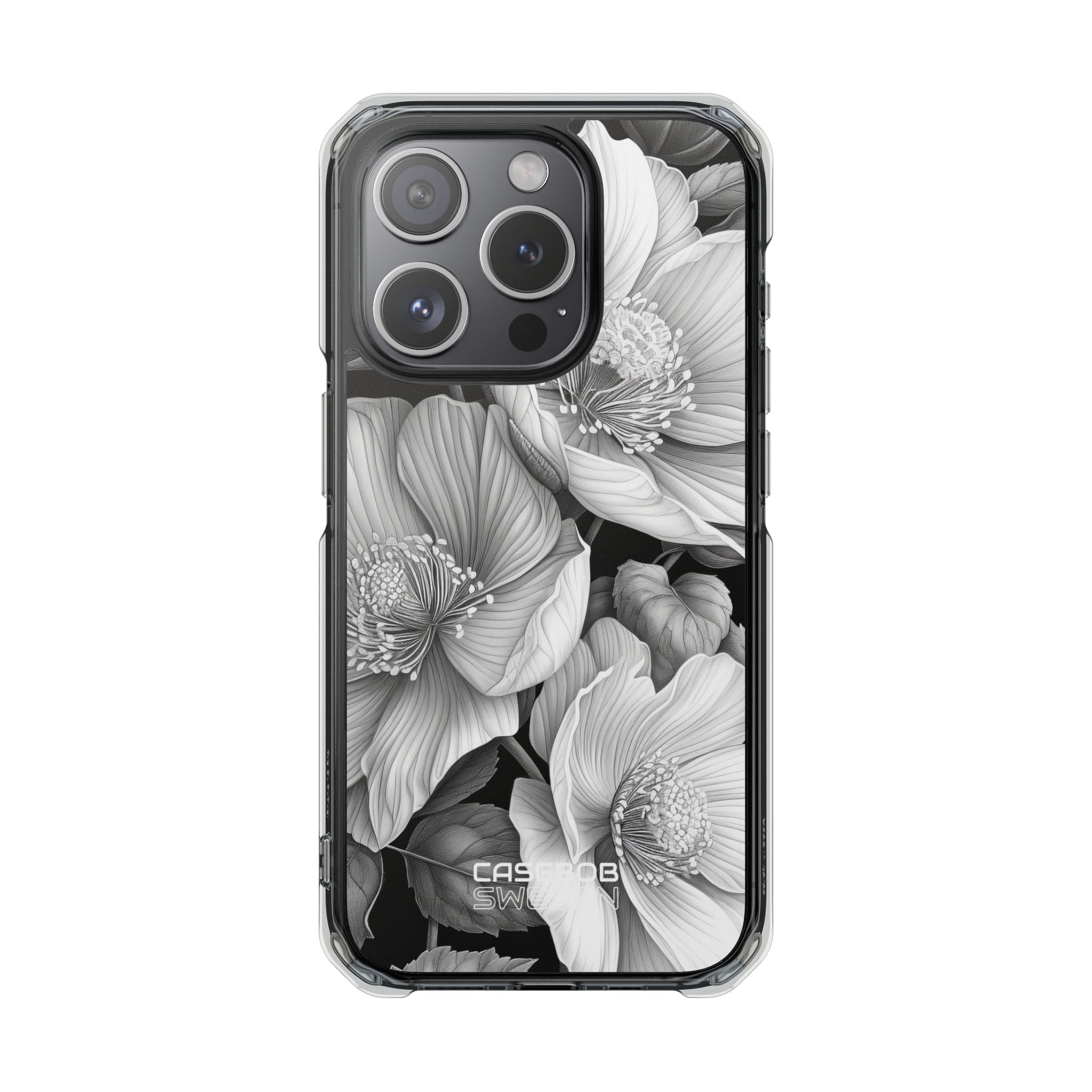 Monochrome Petal Dance iPhone 15 - Impact Clear+