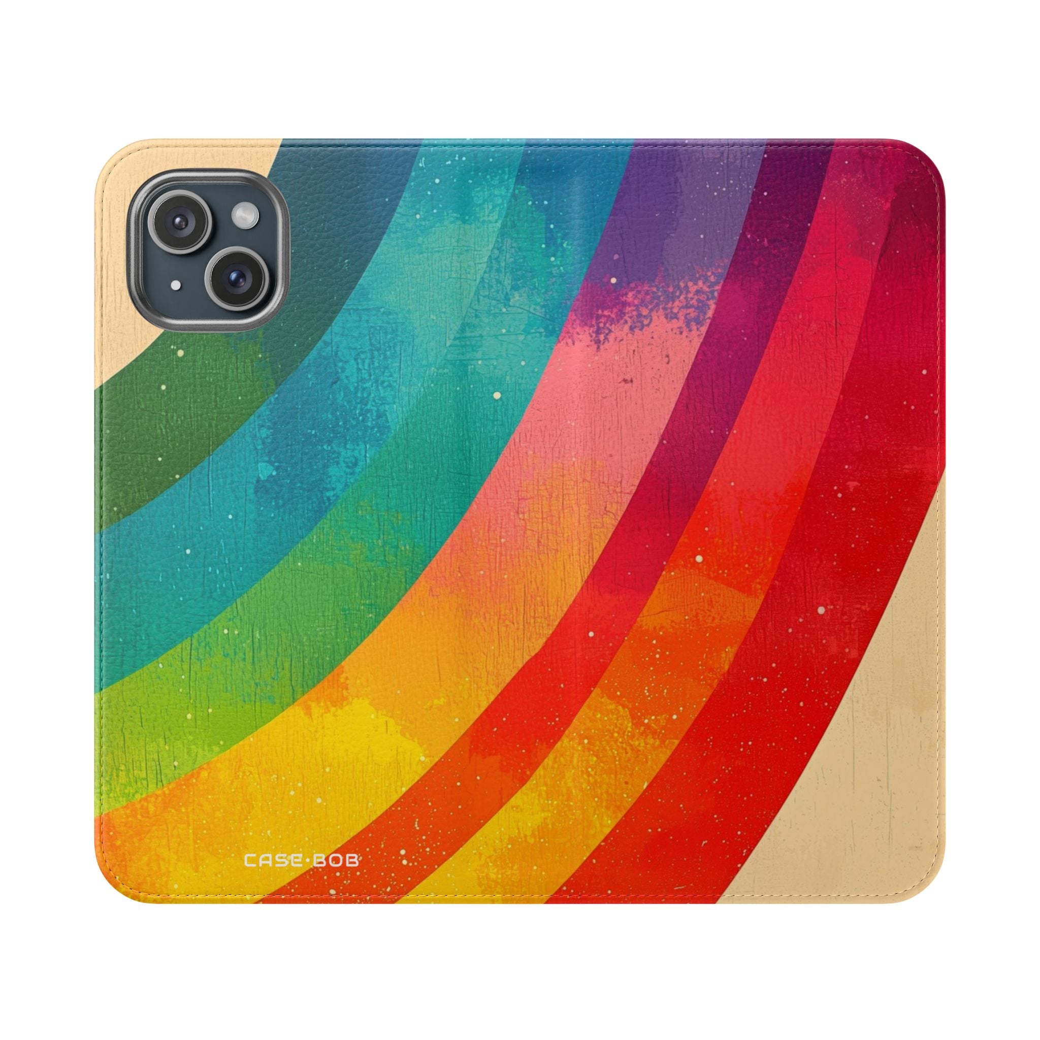 Curved Rainbow Breeze - iPhone 15 Plus Case - Wallet