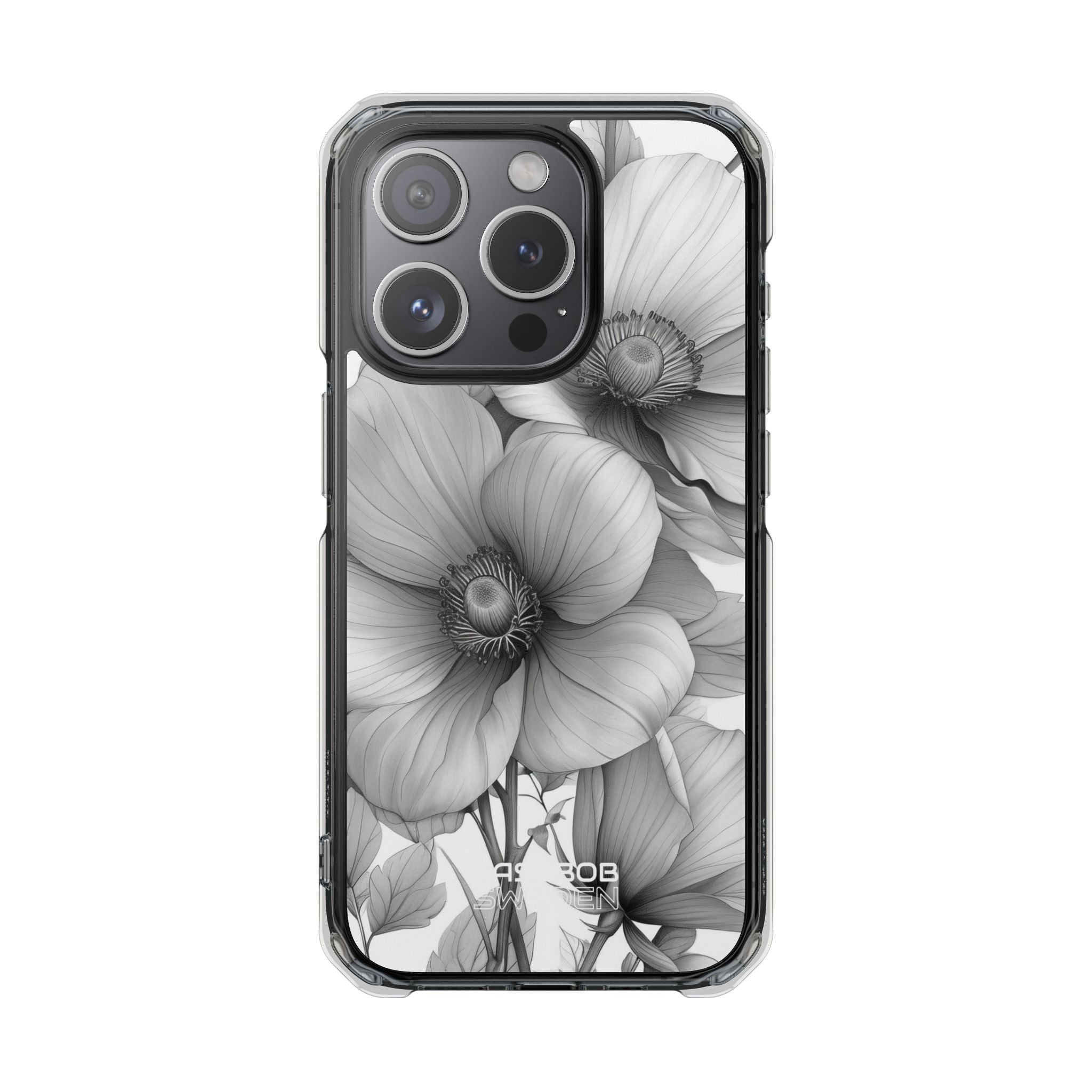 Grayscale Floral Harmony iPhone 15 - Impact Clear+