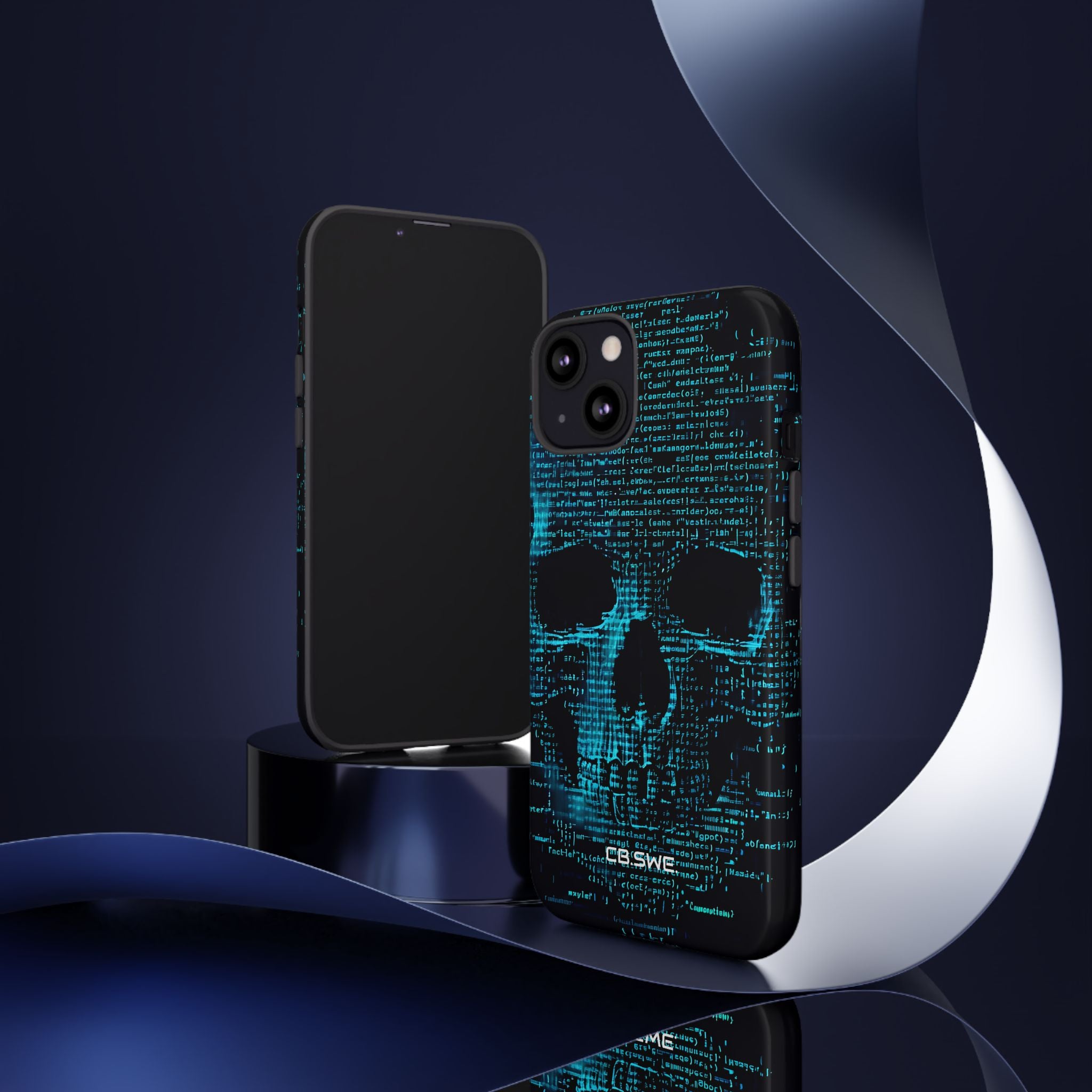 Cyan Skull Art Made of Code Lines Cybersecurity Phone Cover iPhone 13 - Tough
