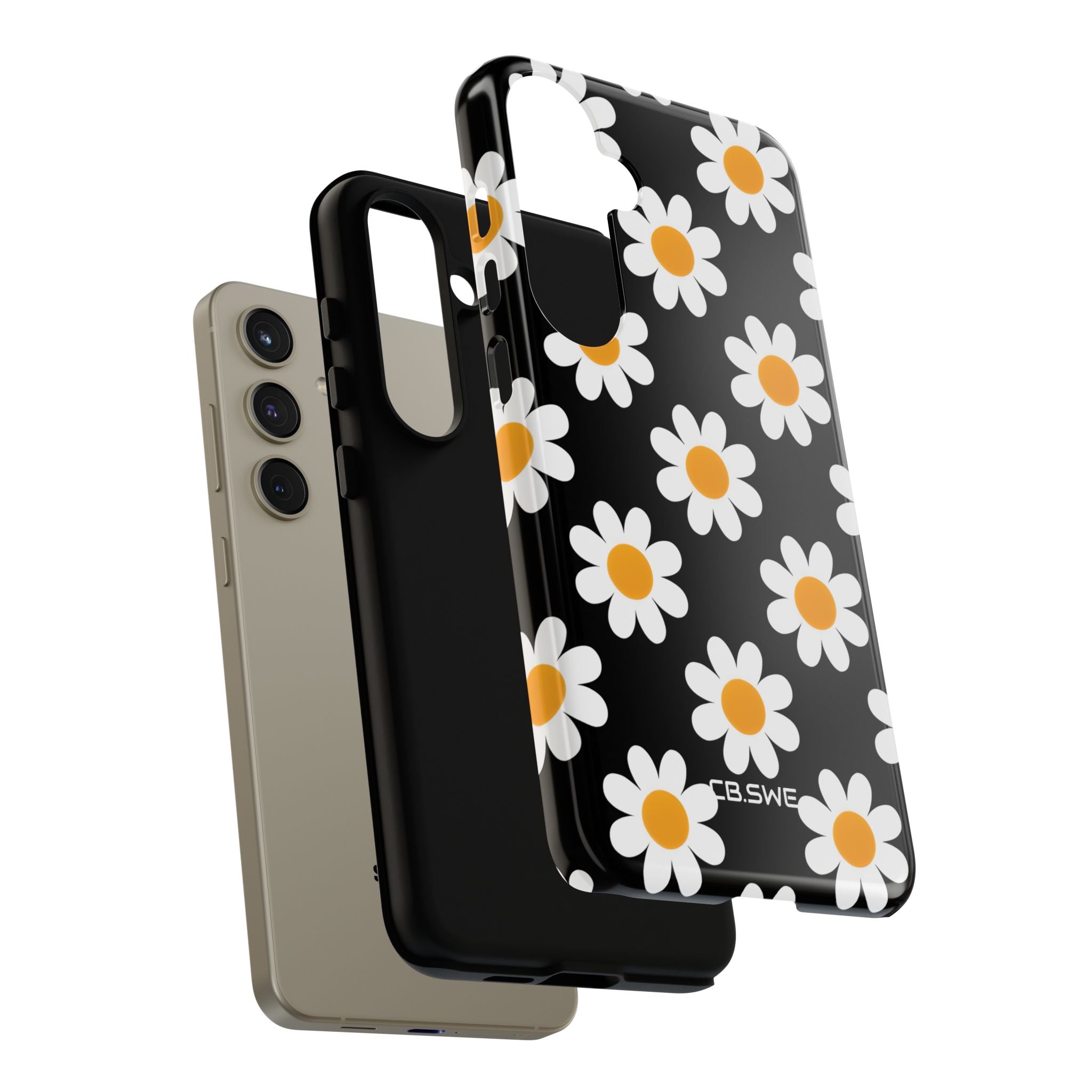 Minimalist White Daisies on Black Samsung S24 - Tough