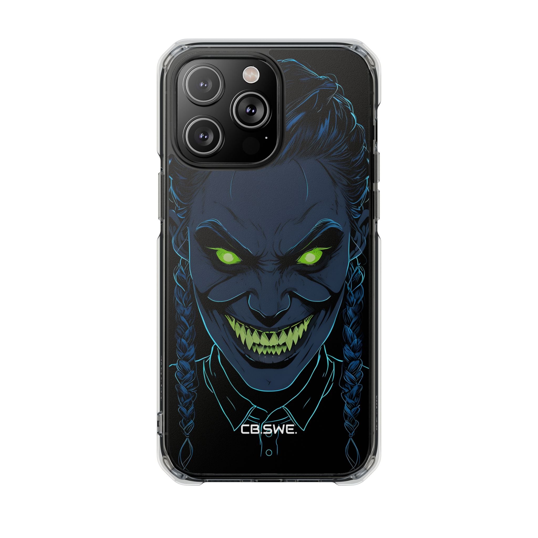 Unheimlicher, unheimlicher Charakter mit neongrünen Augen, iPhone 14 – Impact Clear+