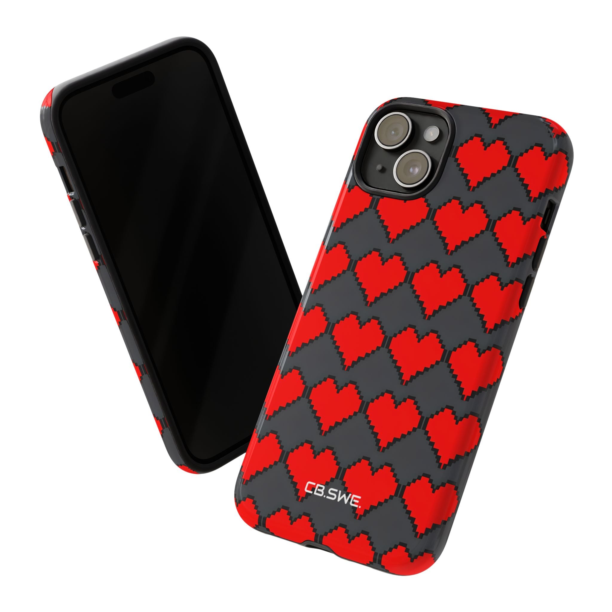 Red Heart Dark Gray Diamonds Seamless iPhone 15 - Tough