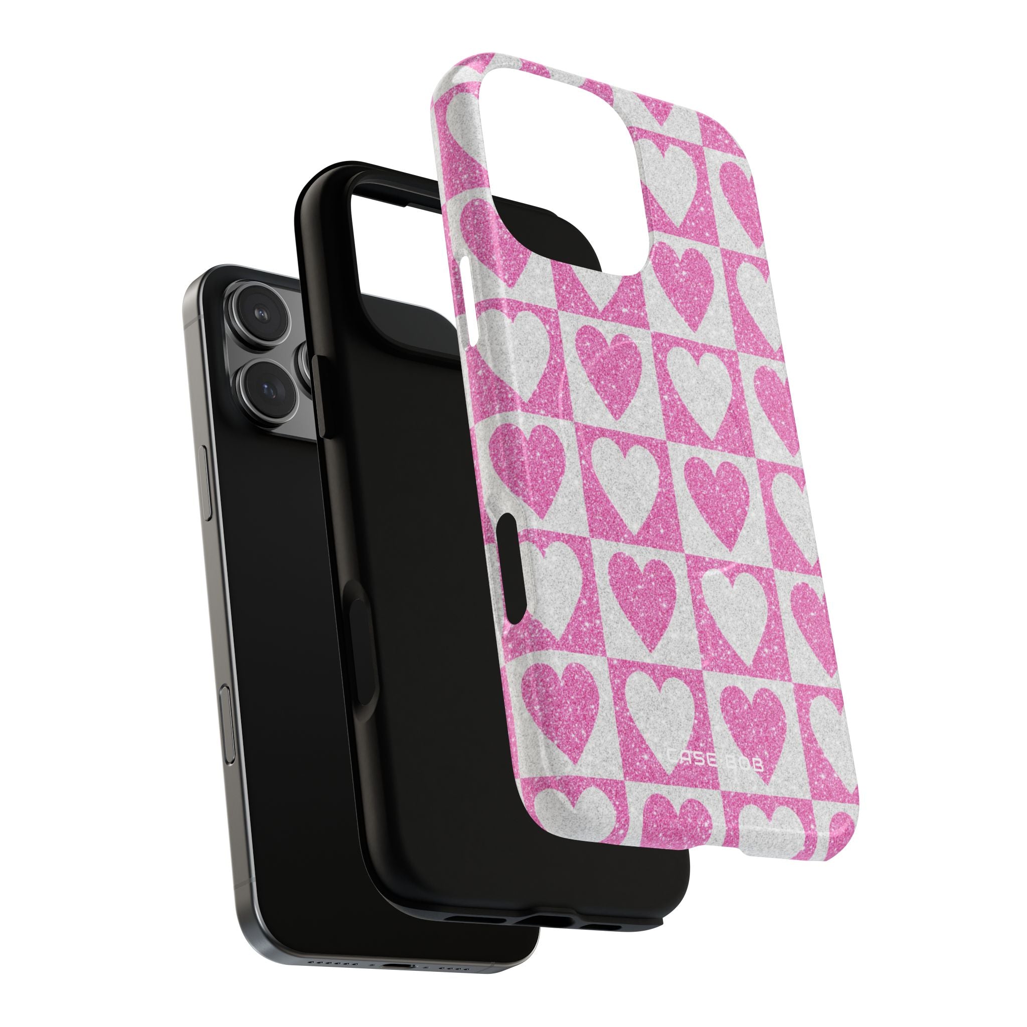 Glitter Heart Grid iPhone 16 Pro Max Case - Tough+