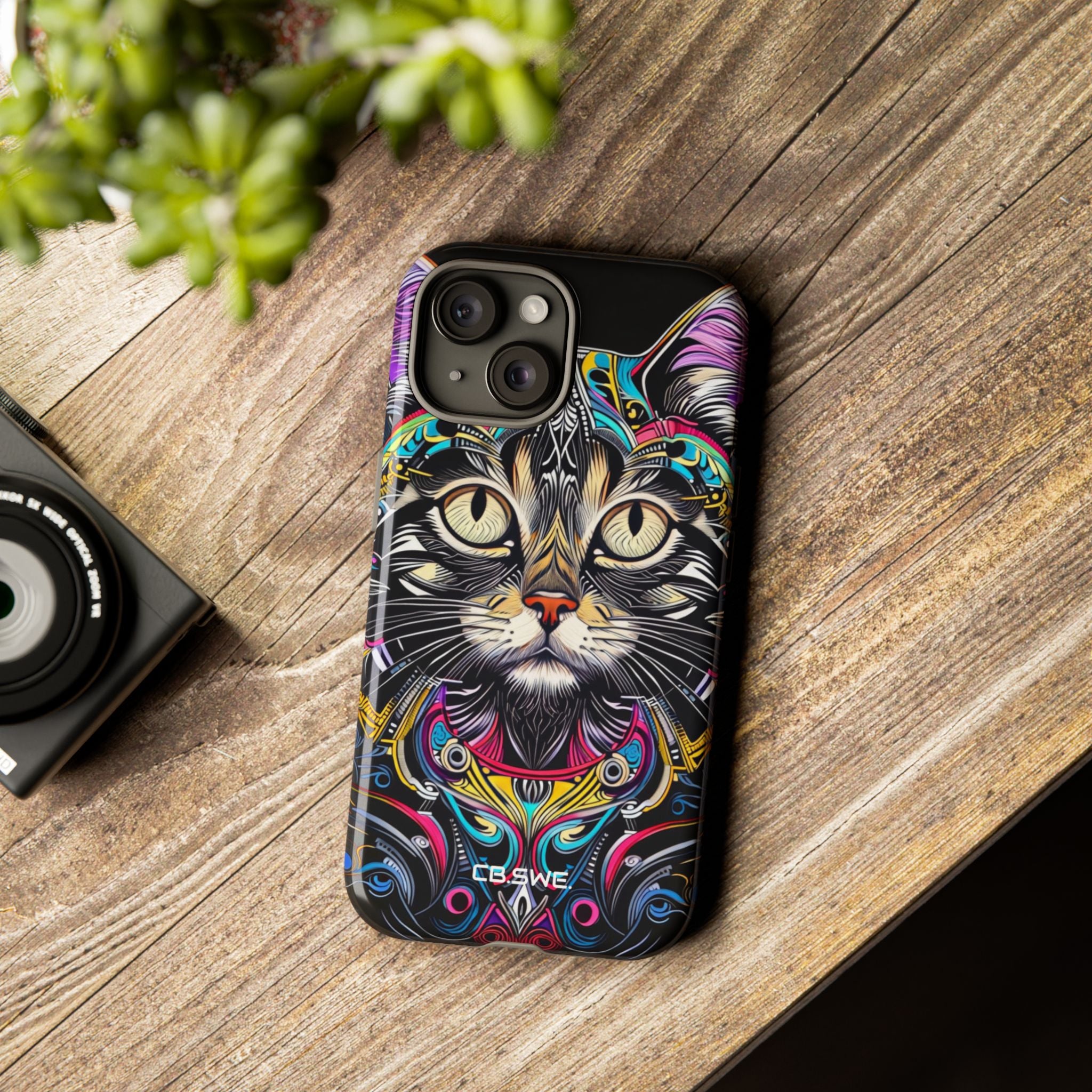 Stunning Multi-Color Scratchboard Art Intricate Tabby Cat iPhone 15 - Tough