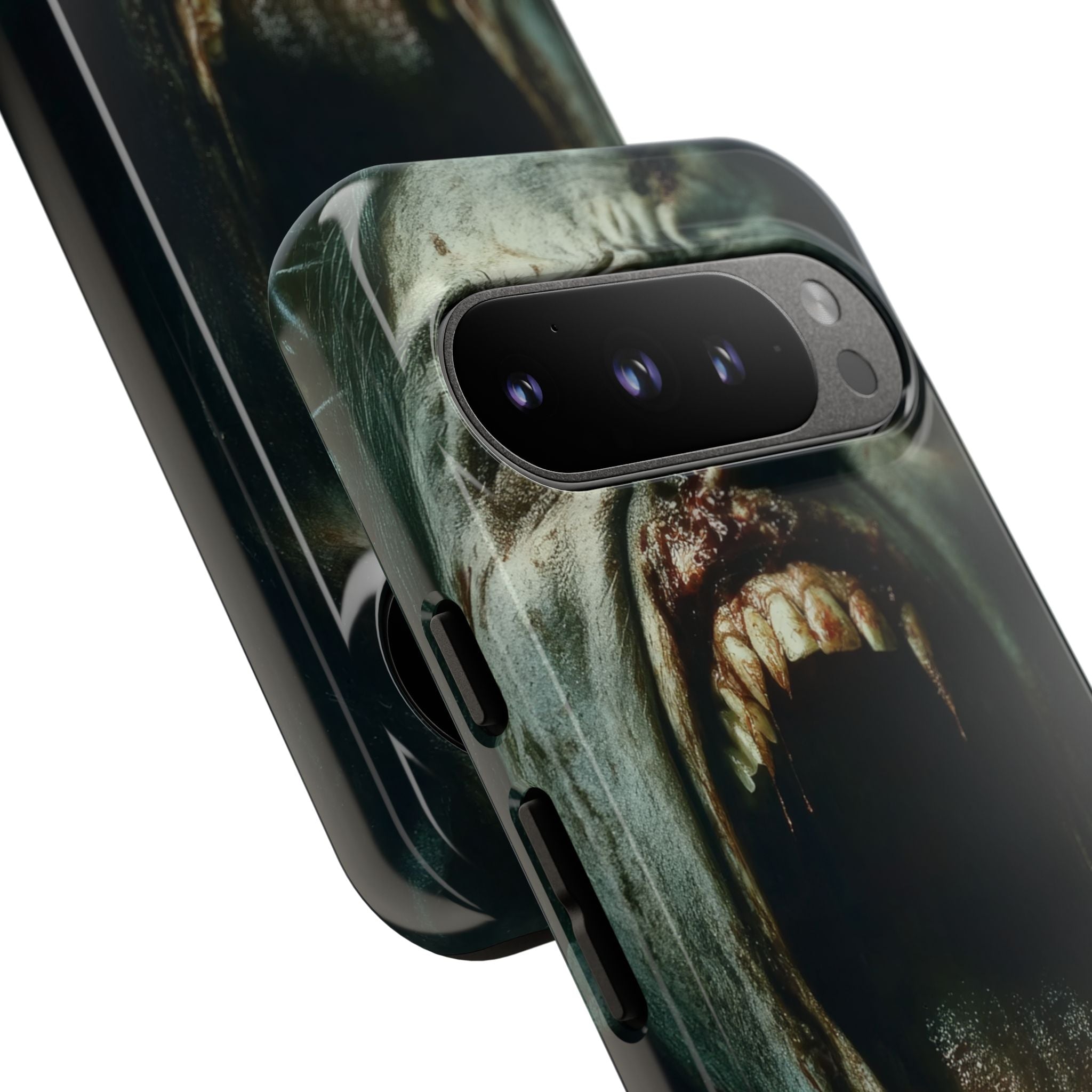 Ein Zombie mit scharfen Zähnen und offenem Mund zeigt Vamp Google Pixel 9 – Robust