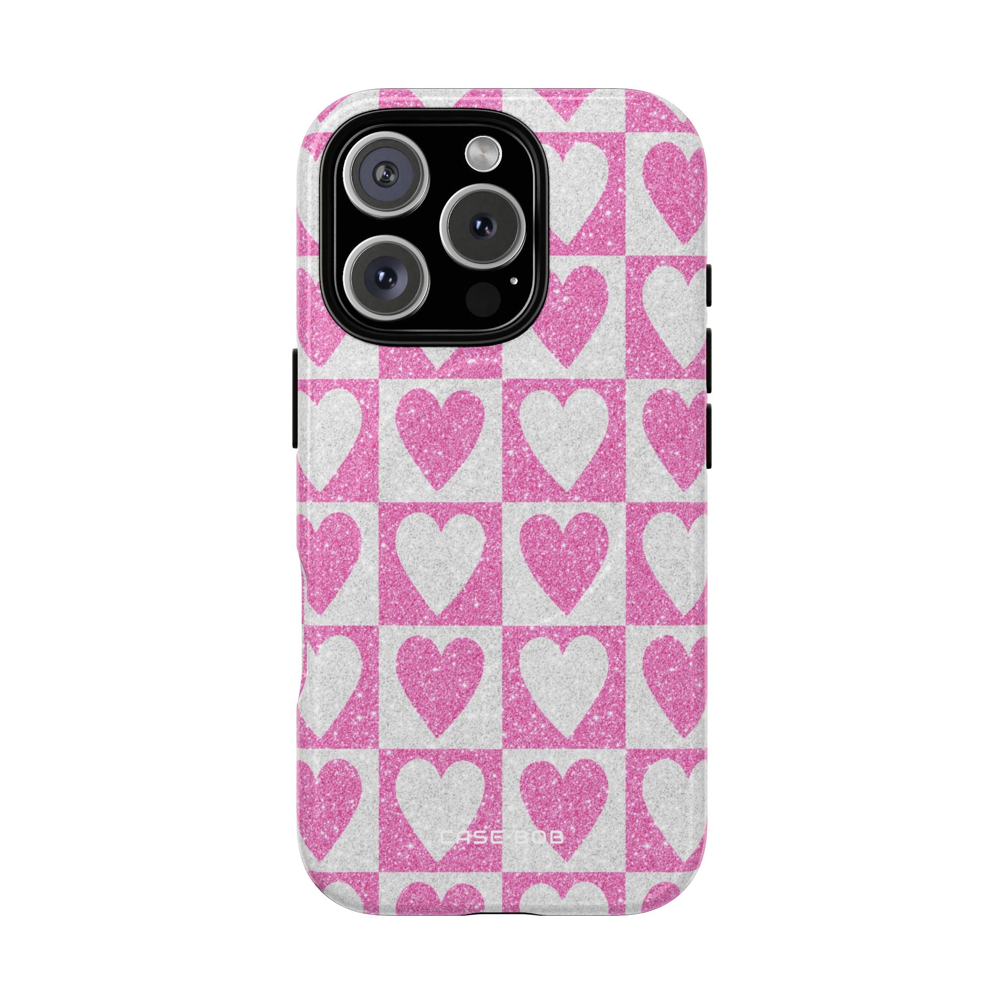 Glitter Heart Grid iPhone 16 Pro Case - Tough+