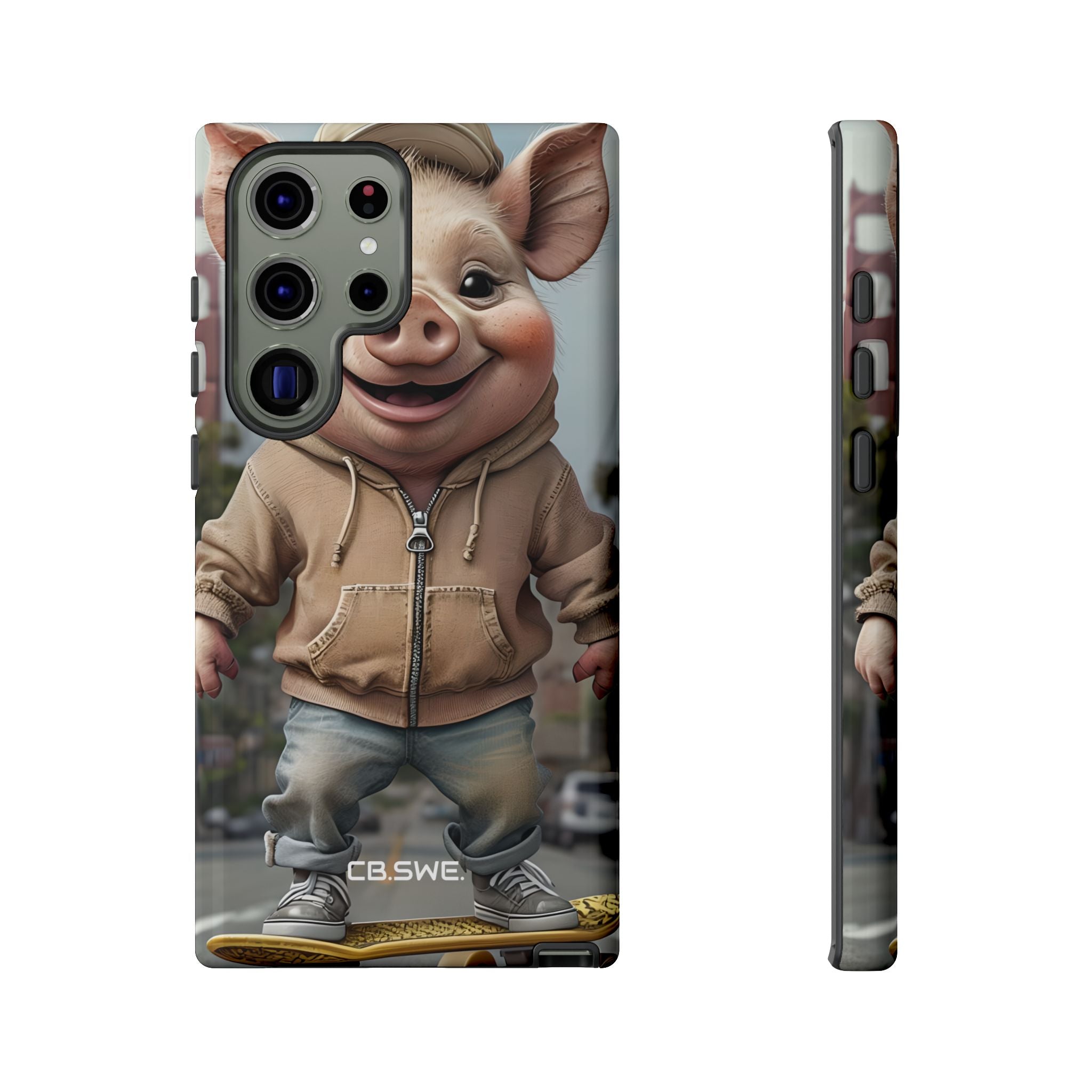 Playful Anthropomorphic Pig Skateboarding Illustration Art Samsung S23 - Tough
