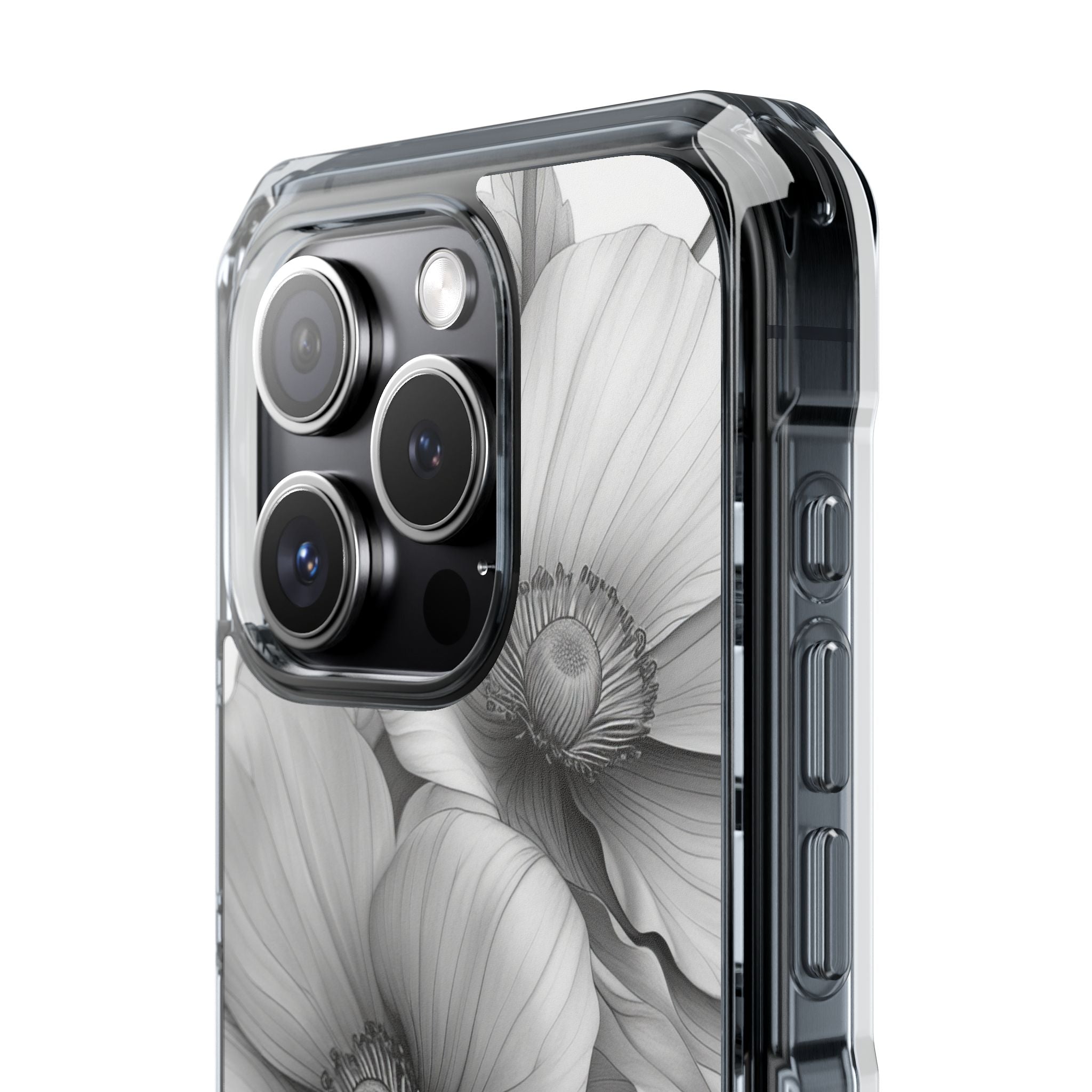 Grayscale Floral Harmony iPhone 15 - Impact Clear+