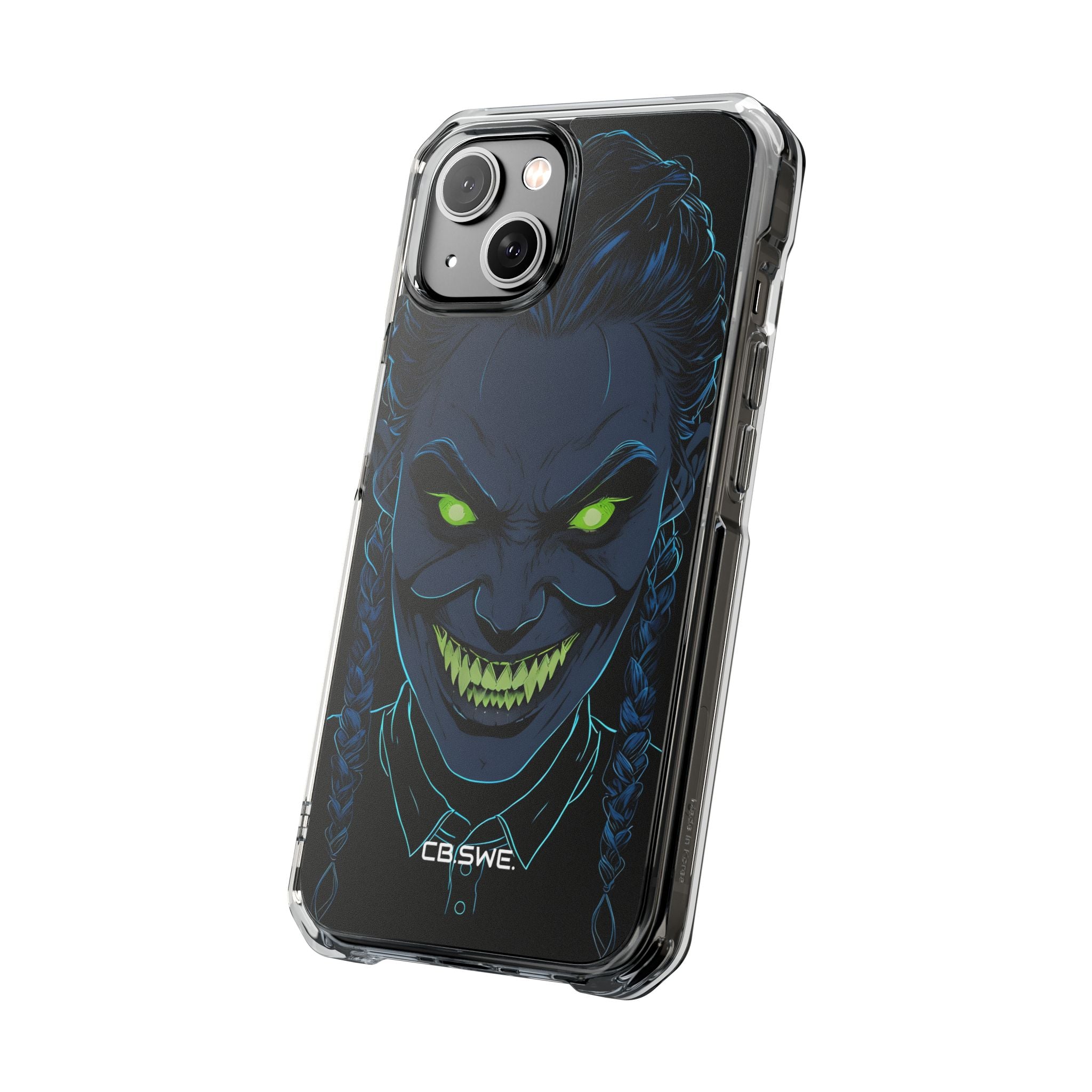 Unheimlicher, unheimlicher Charakter mit neongrünen Augen, iPhone 14 – Impact Clear+