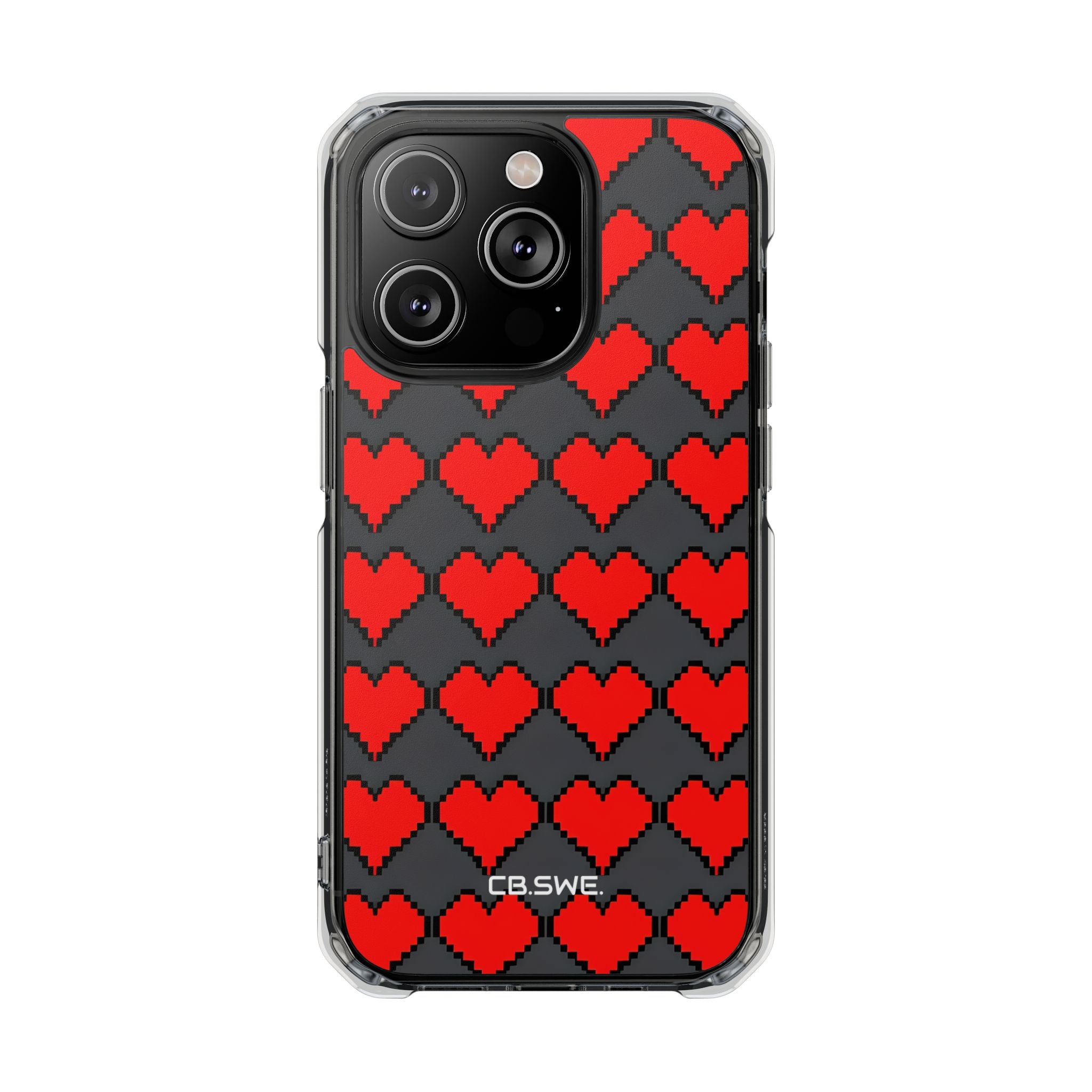 Red Heart Dark Gray Diamonds Seamless iPhone 14 - Impact Clear+