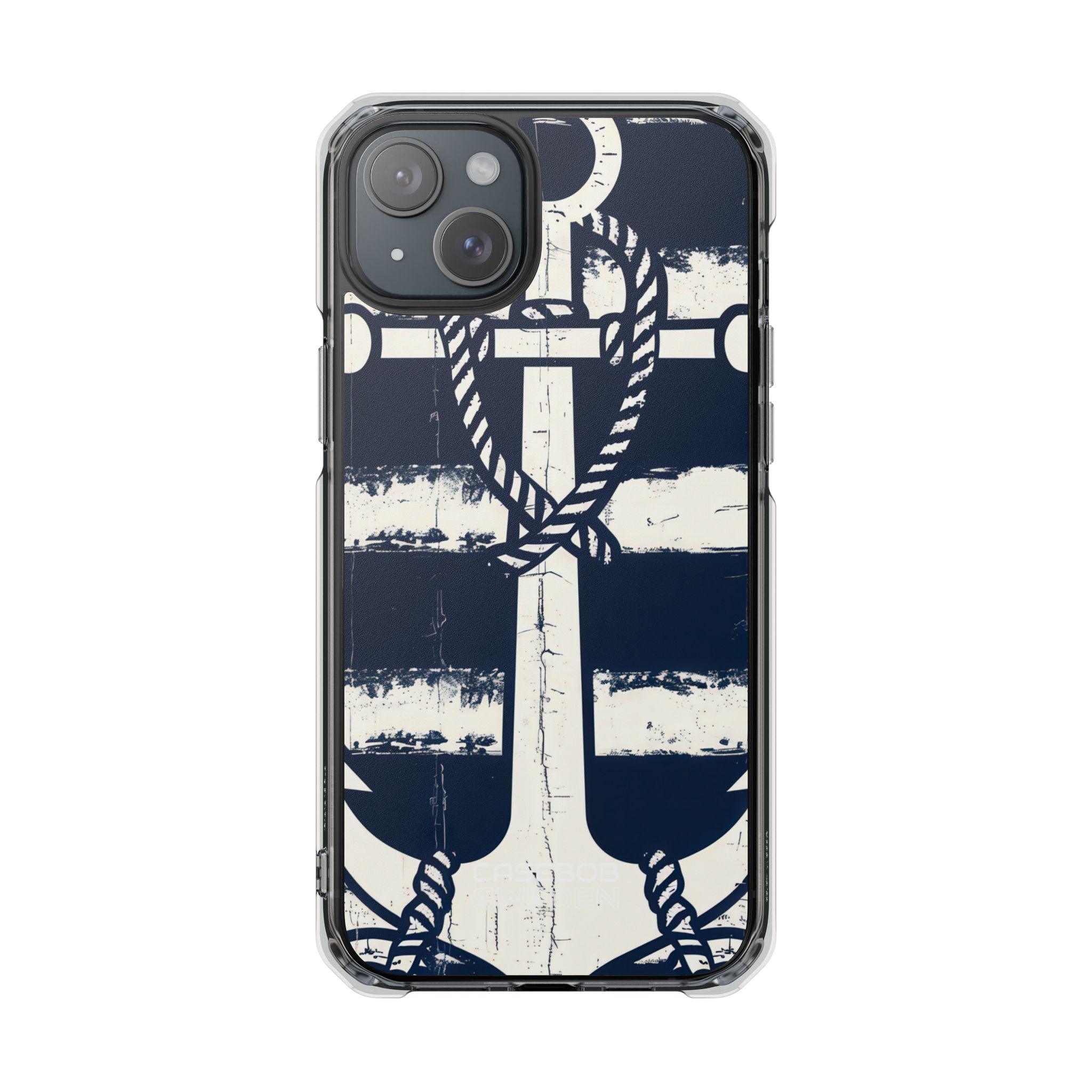 Navy Anchor Stripes iPhone 15 - Impact Clear+