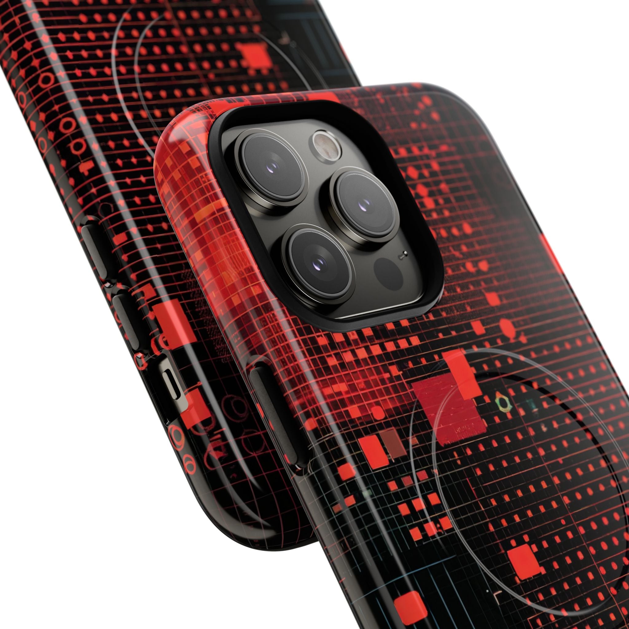 Crimson Circuit Grid iPhone 14 - Tough+