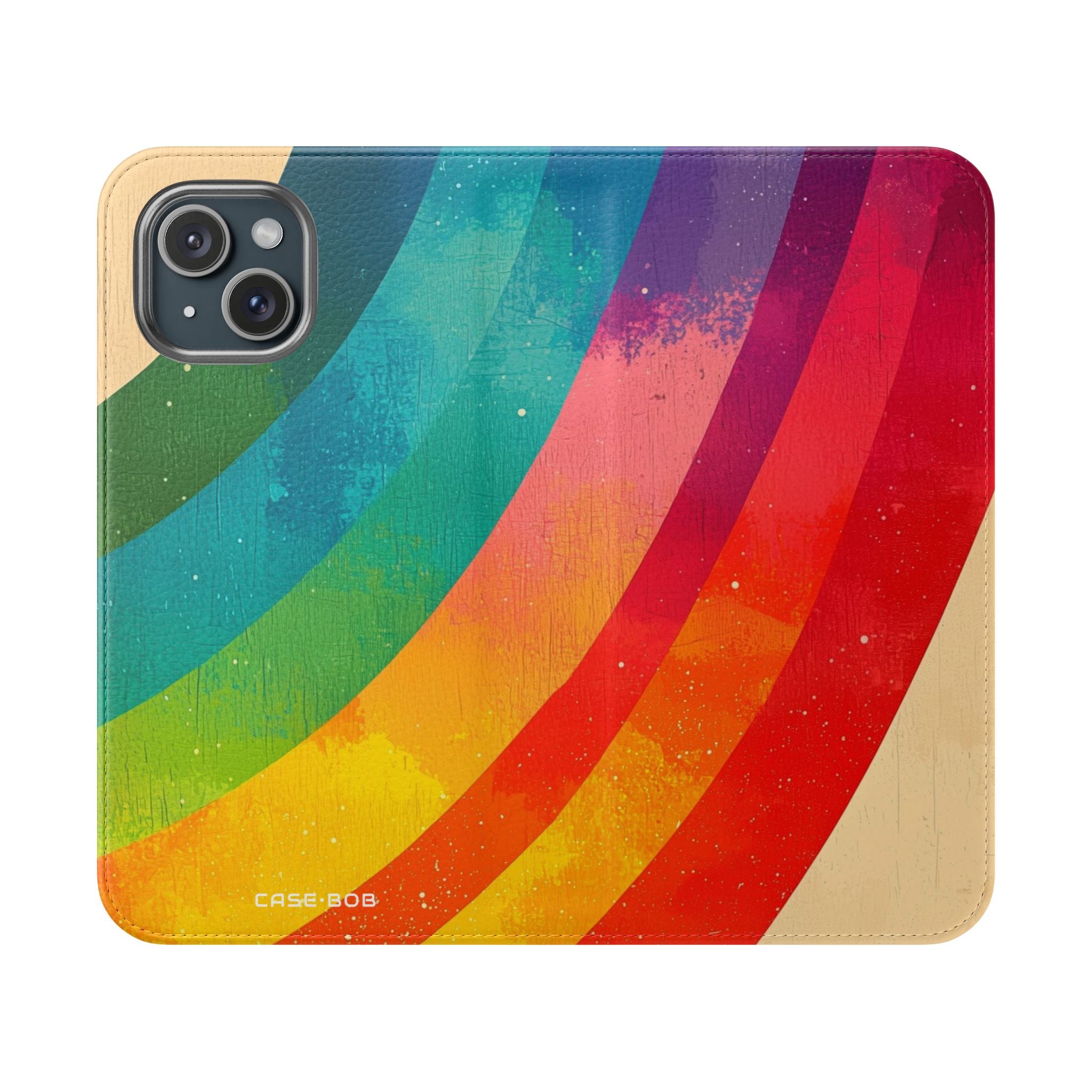 Curved Rainbow Breeze - iPhone 15 Case - Wallet