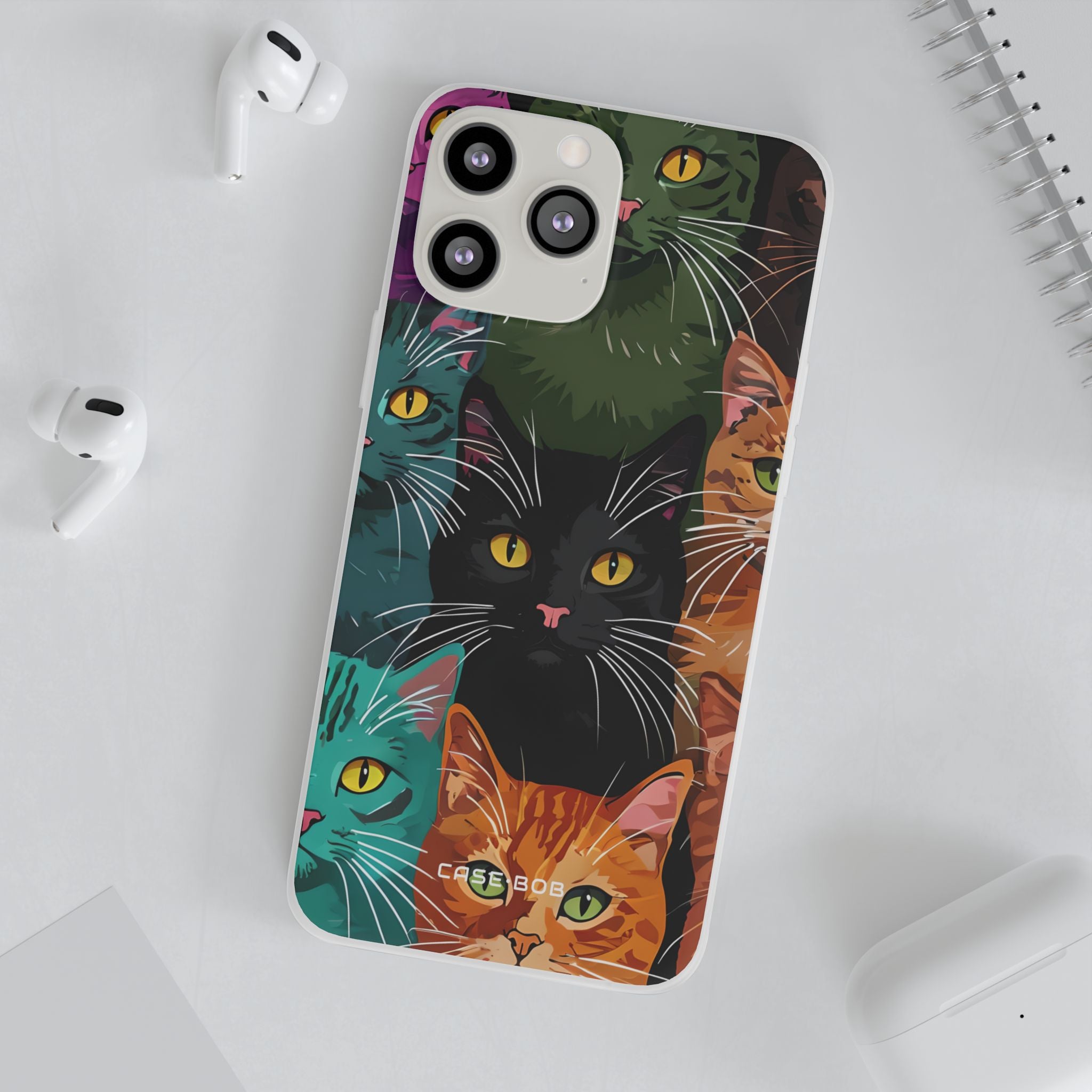 Teal Cat Grid iPhone 13 Pro Max - Soft