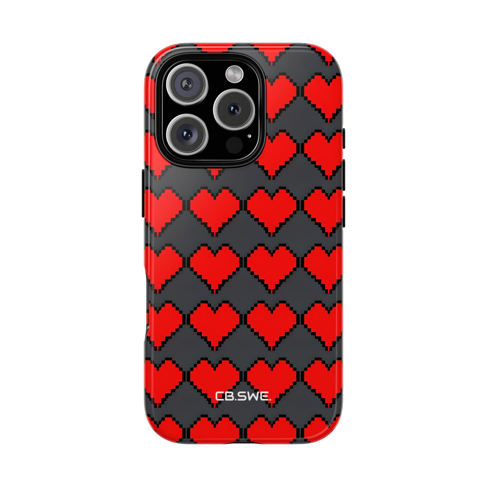 Red Heart Dark Gray Diamonds Seamless iPhone 16 - Tough