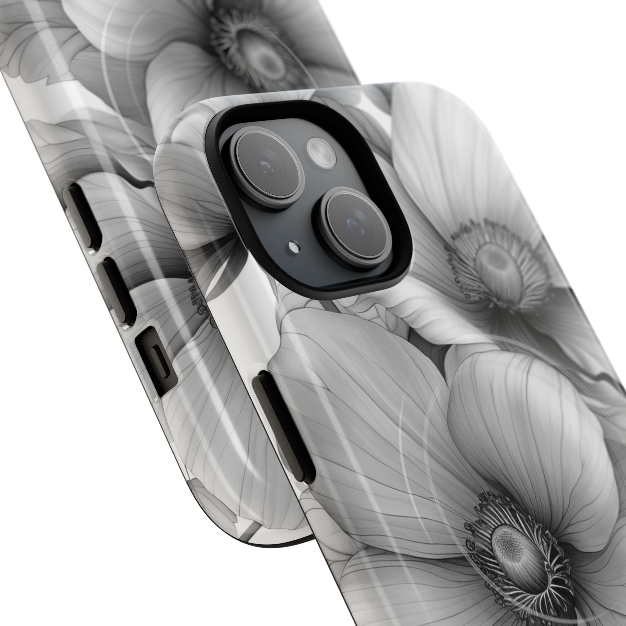 Graustufen-Blumenharmonie iPhone 15 – Robust+