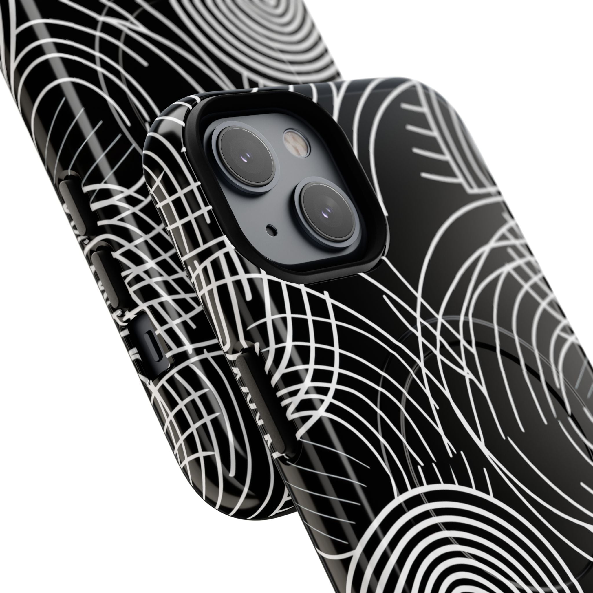 Monochrome Spiral Curves iPhone 14 - Tough+