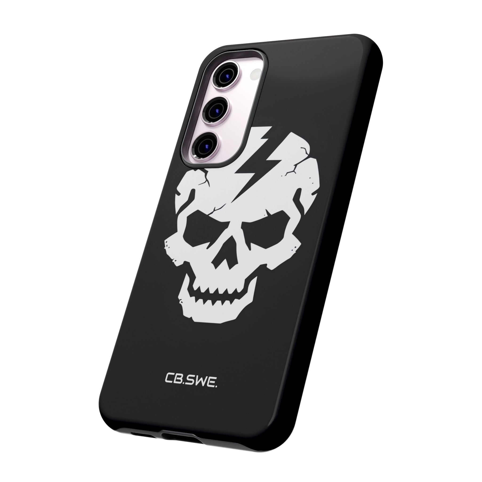 Minimalist White Skull Lightning Bolt Icon Samsung S23 - Tough