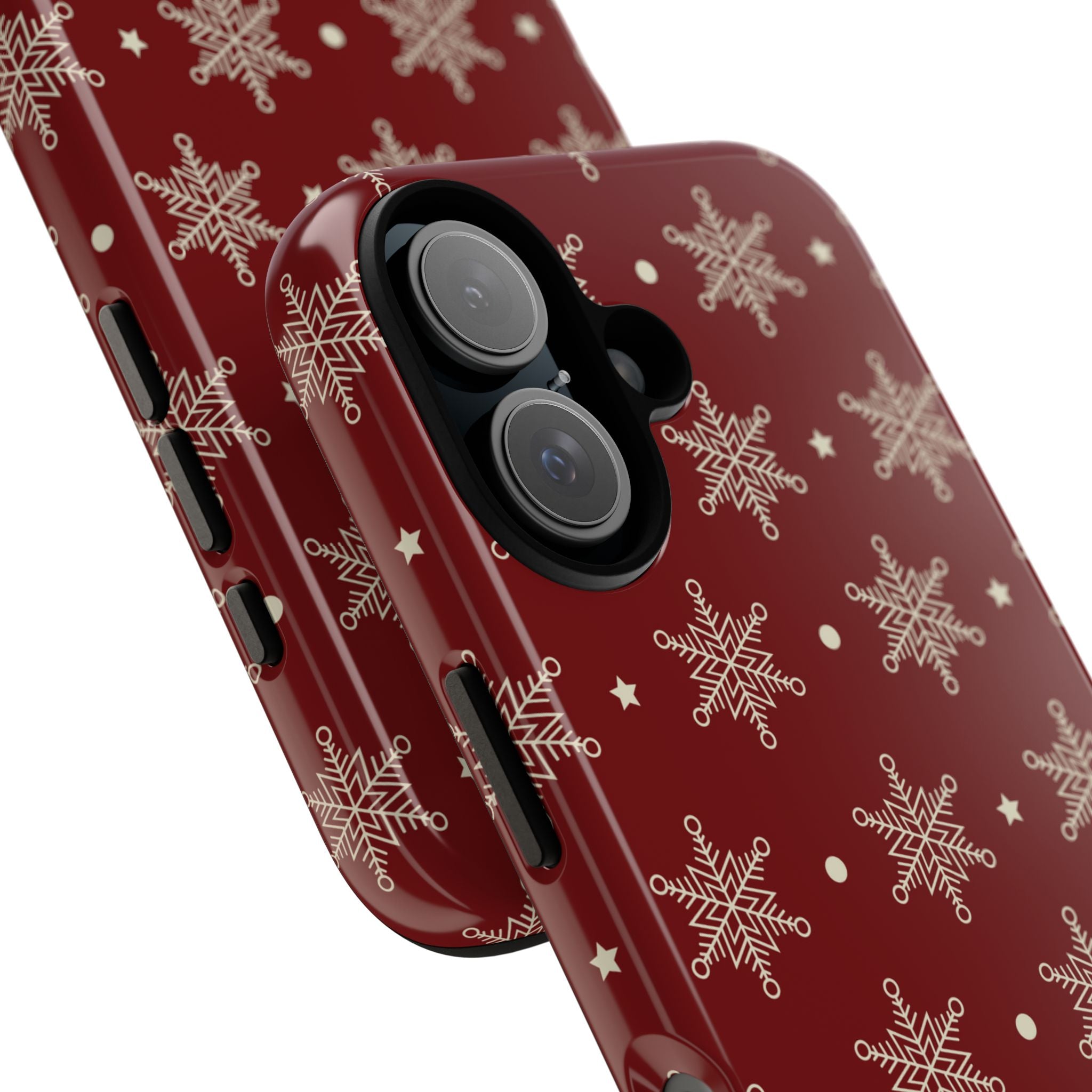 Cream Snowflake Crimson iPhone 16 Case - Tough