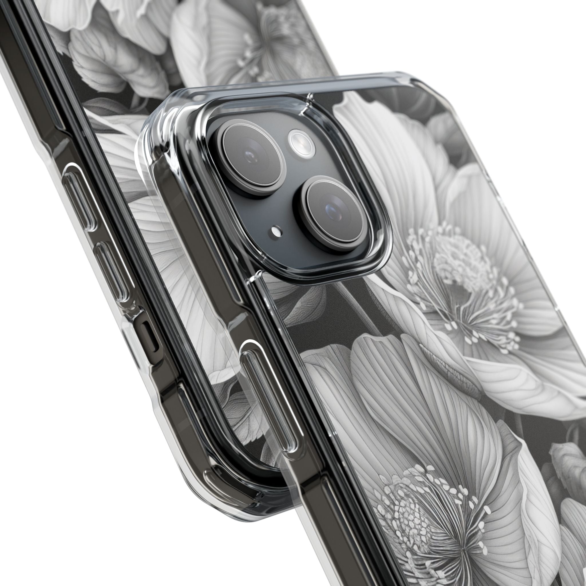 Monochrome Petal Dance iPhone 15 - Impact Clear+