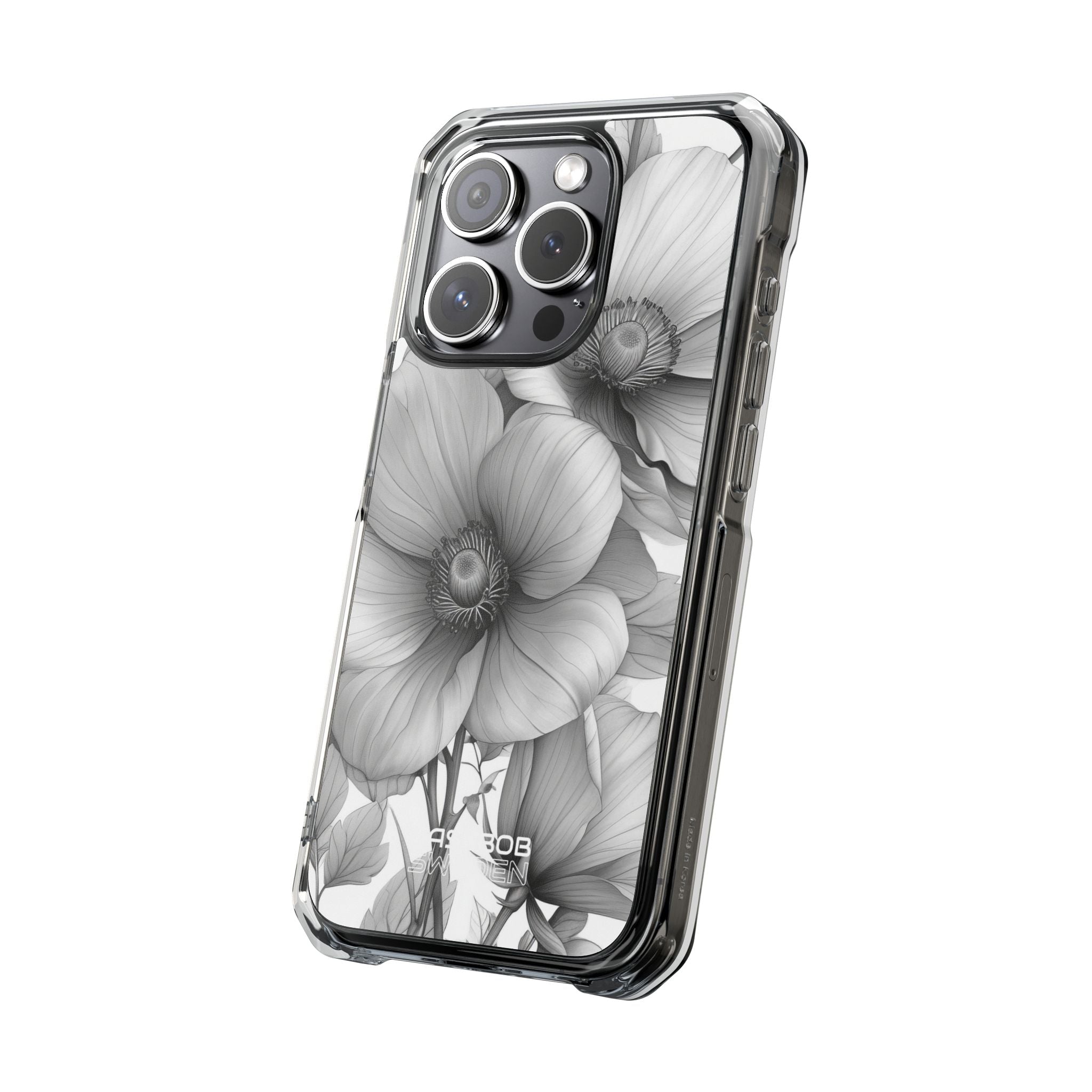 Grayscale Floral Harmony iPhone 15 - Impact Clear+