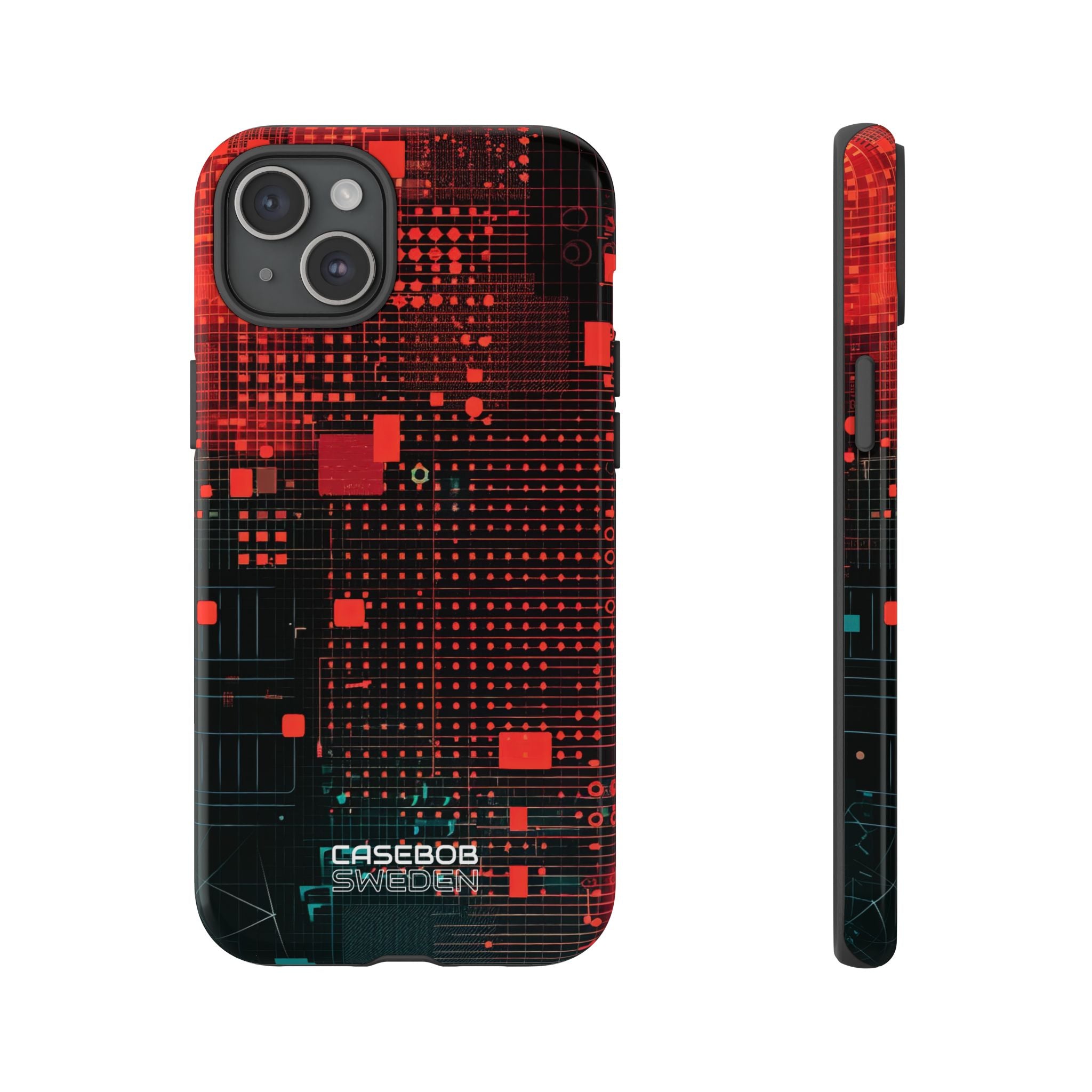 Crimson Circuit Grid iPhone 15 - Tough