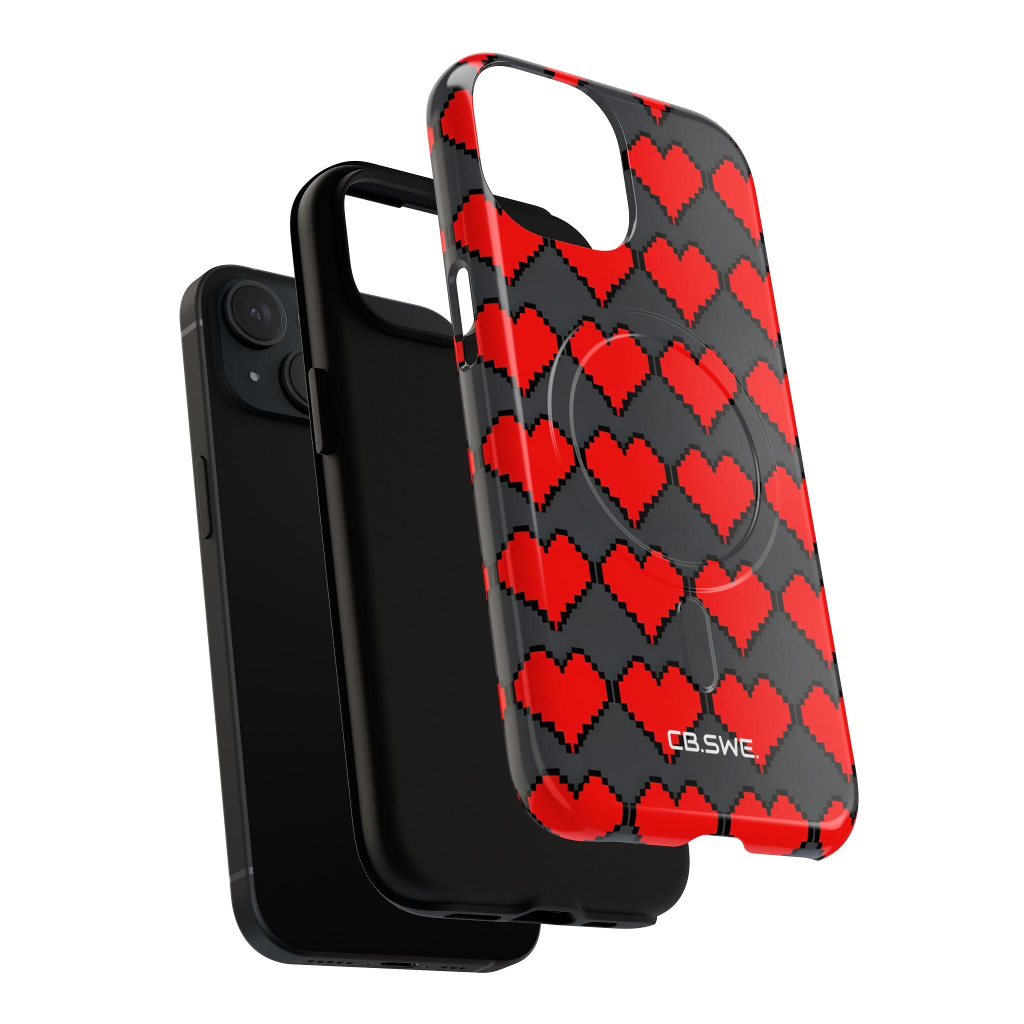 Red Heart Dark Gray Diamonds Seamless iPhone 15 - Tough+