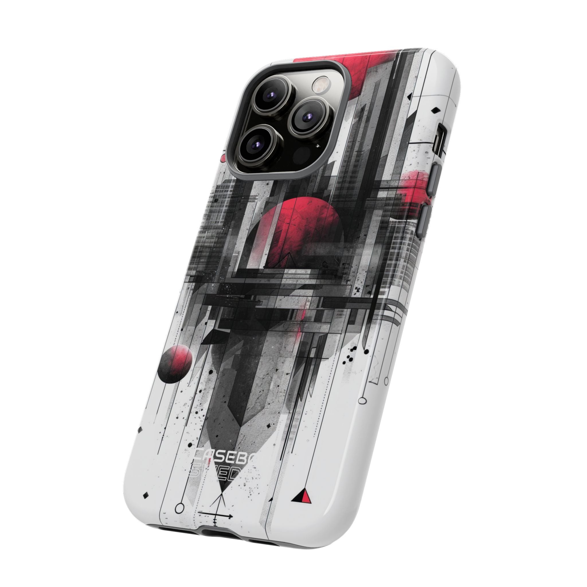 Crimson Gridlines Cityscape iPhone 14 - Tough