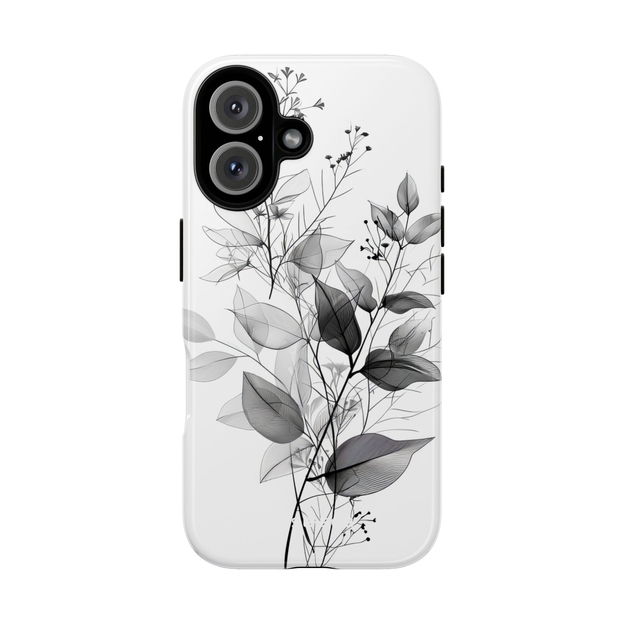 Veined Leaves Gray iPhone 16 Plus Case - Tough