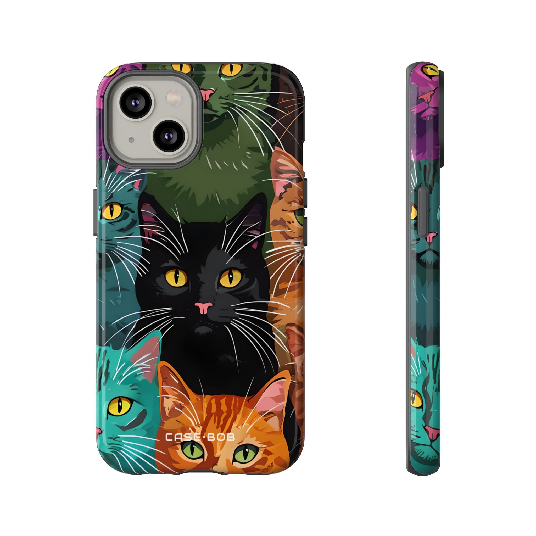 Teal Cat Grid iPhone 14 Case - Tough