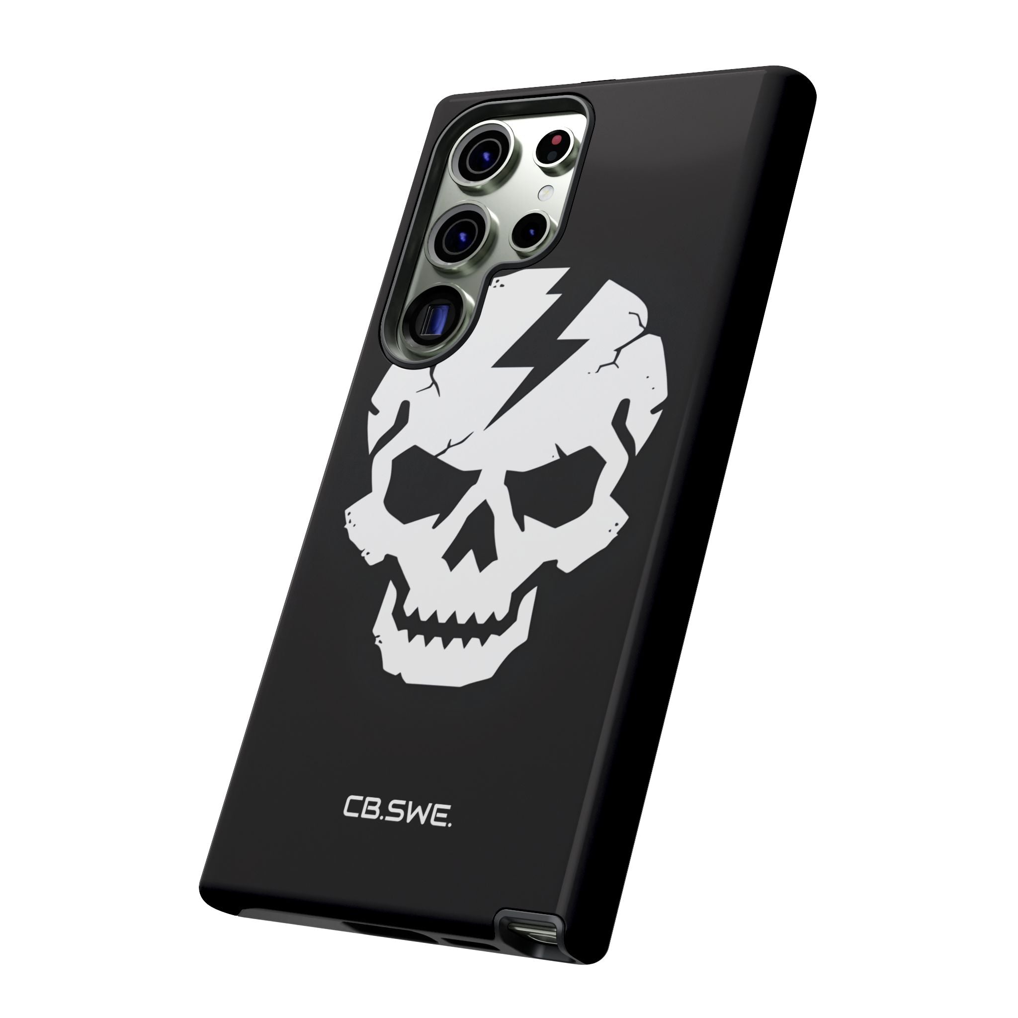 Minimalist White Skull Lightning Bolt Icon Samsung S23 - Tough