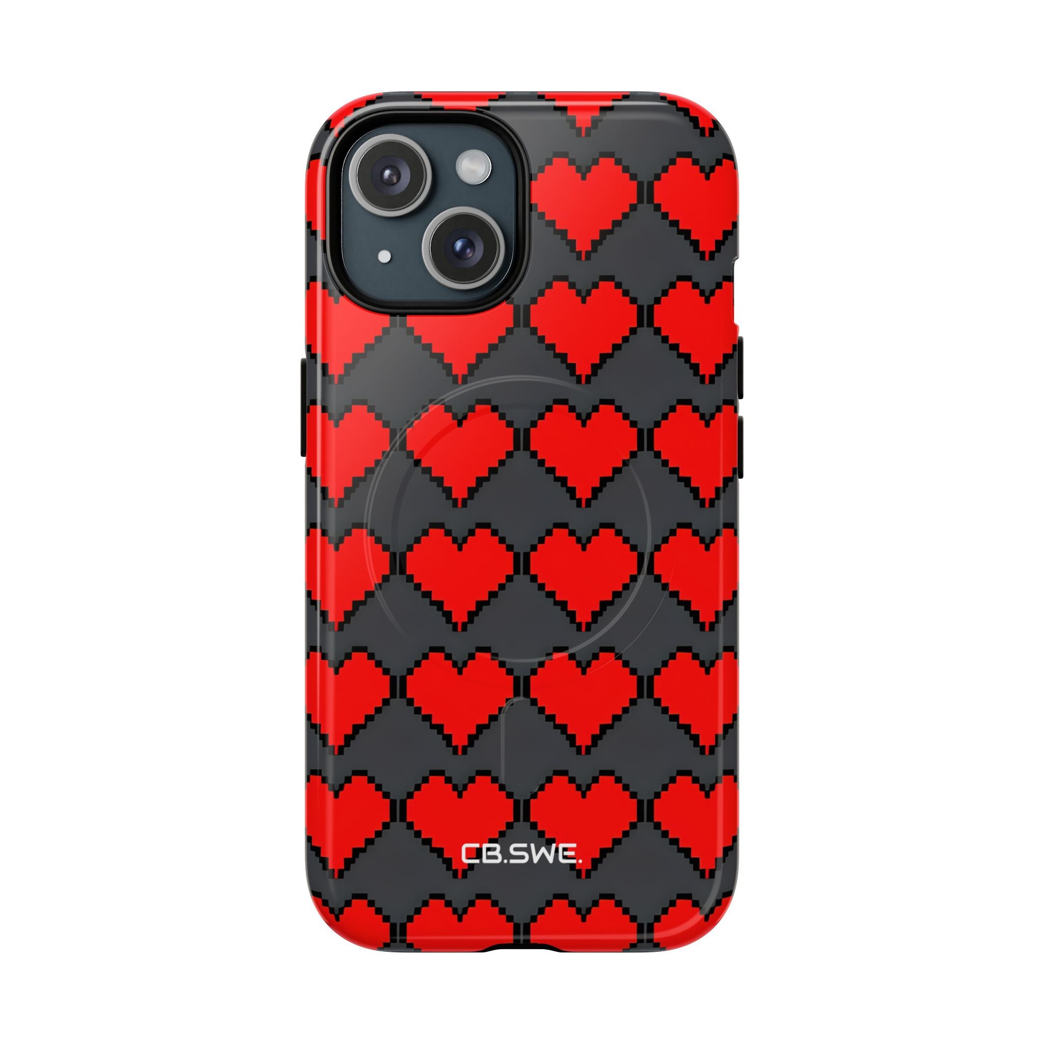 Red Heart Dark Gray Diamonds Seamless iPhone 15 - Tough+