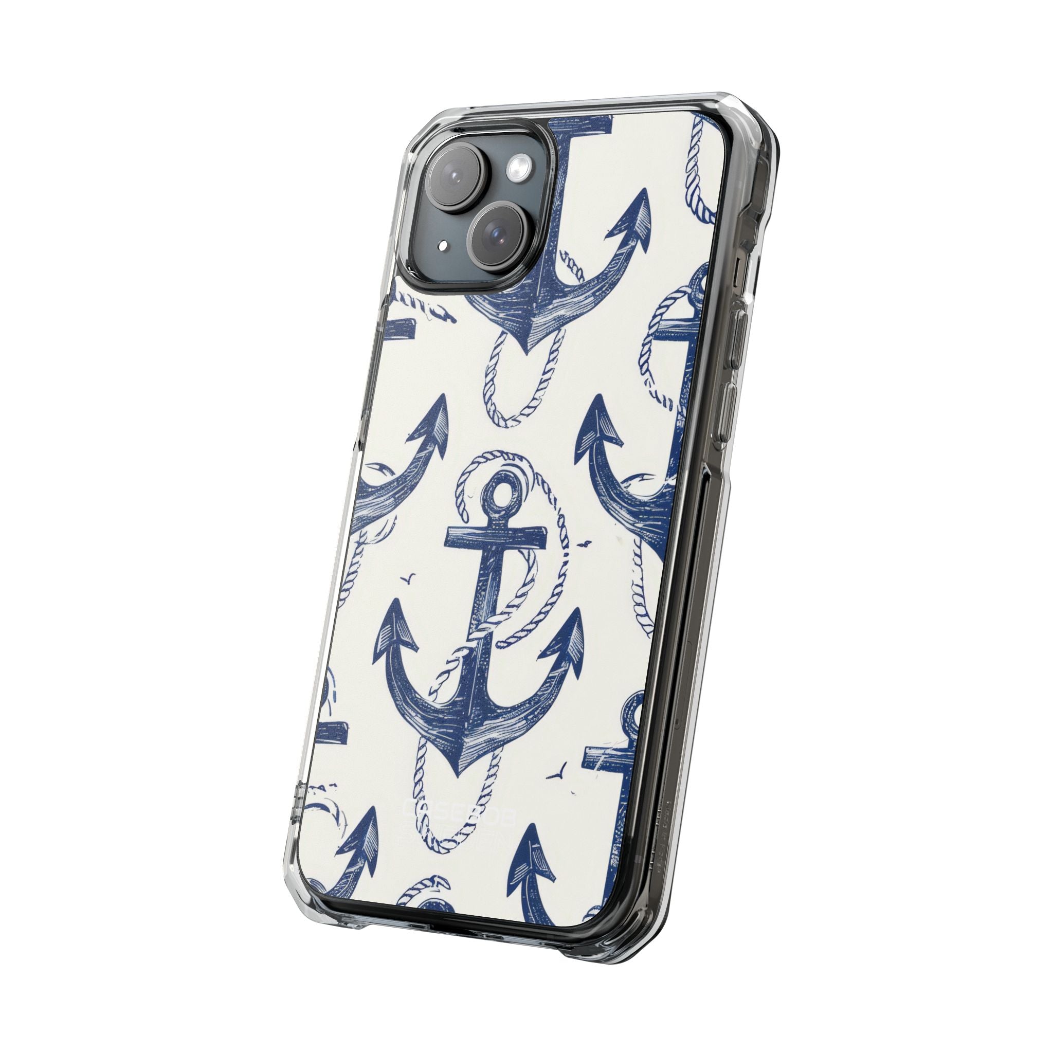 Navy Anchor Tapestry iPhone 15 - Impact Clear+