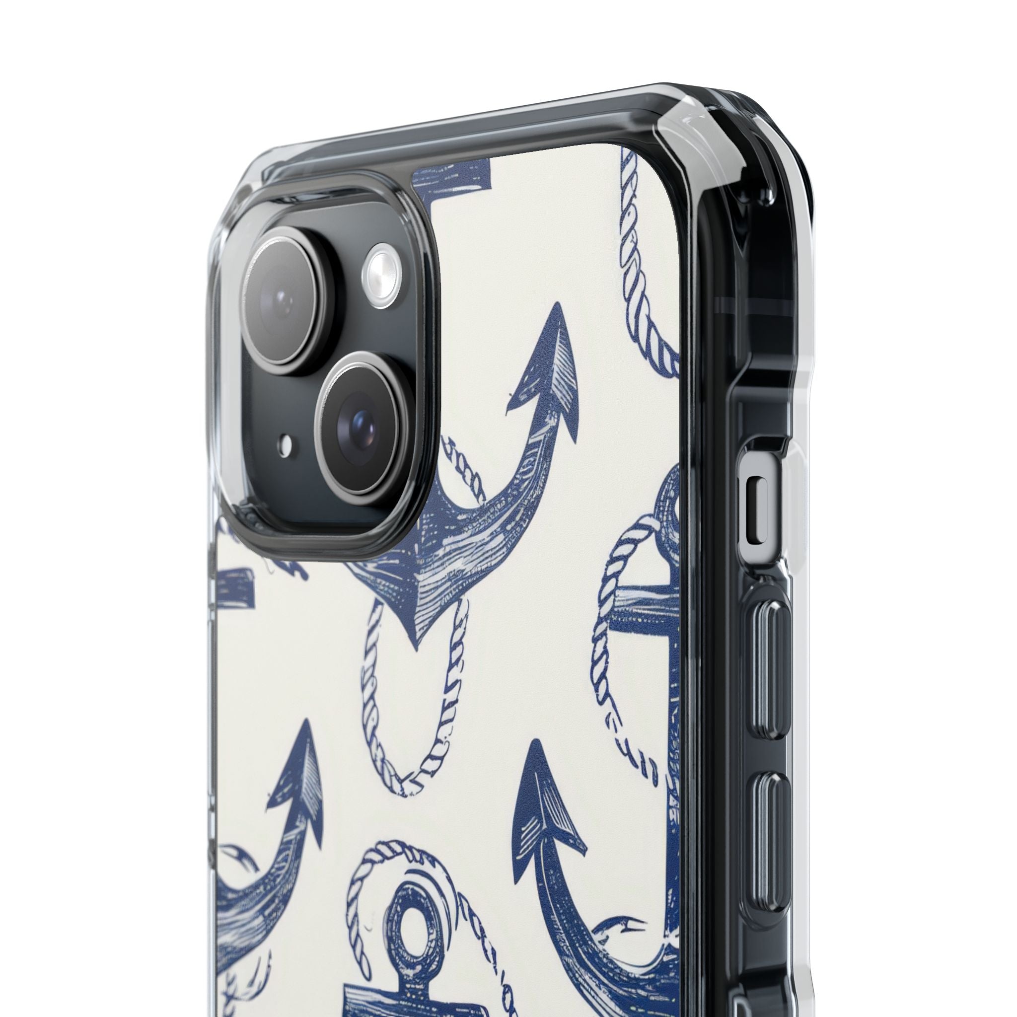 Navy Anchor Tapestry iPhone 15 - Impact Clear+