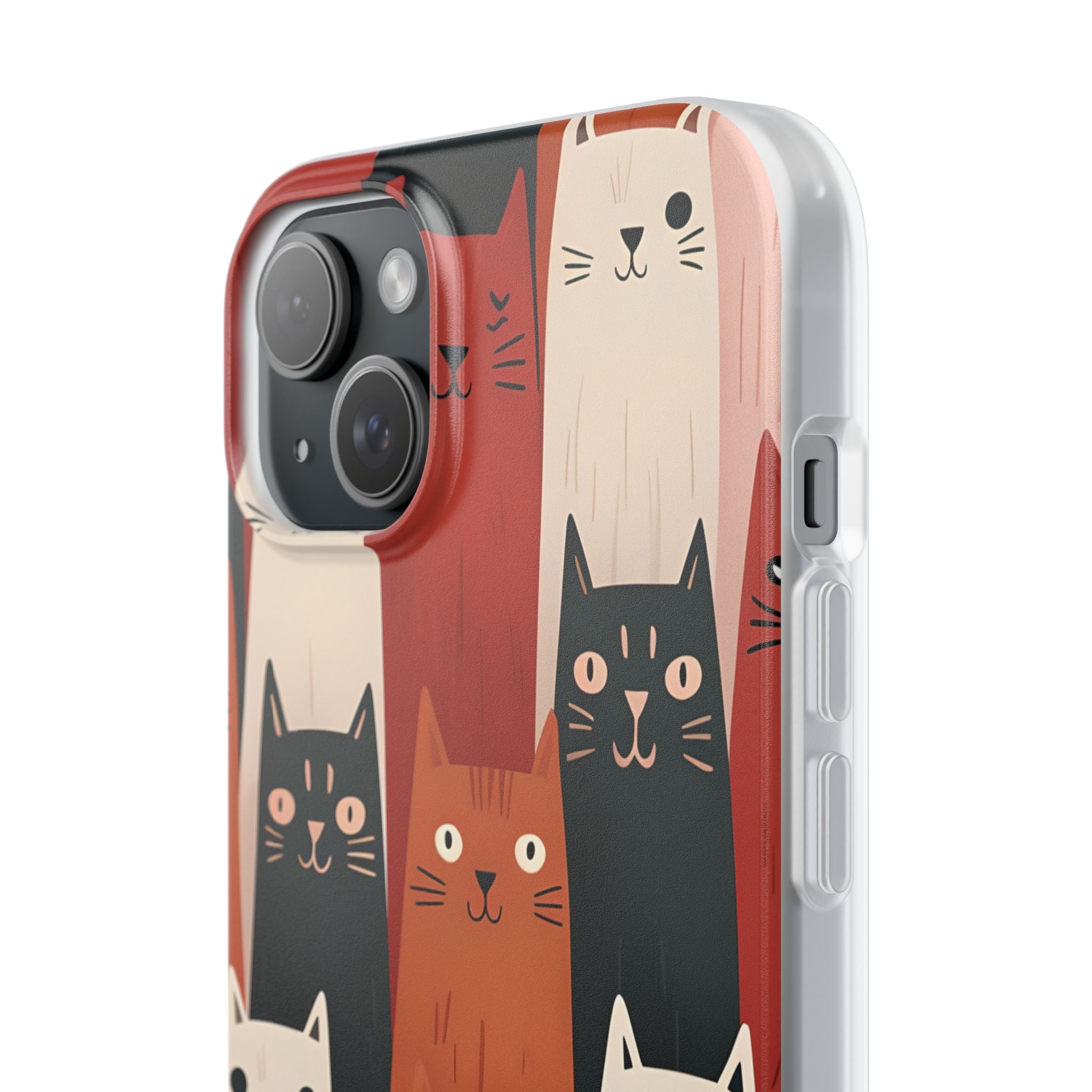 Elongated Cats Black iPhone 15 Plus Case - Soft