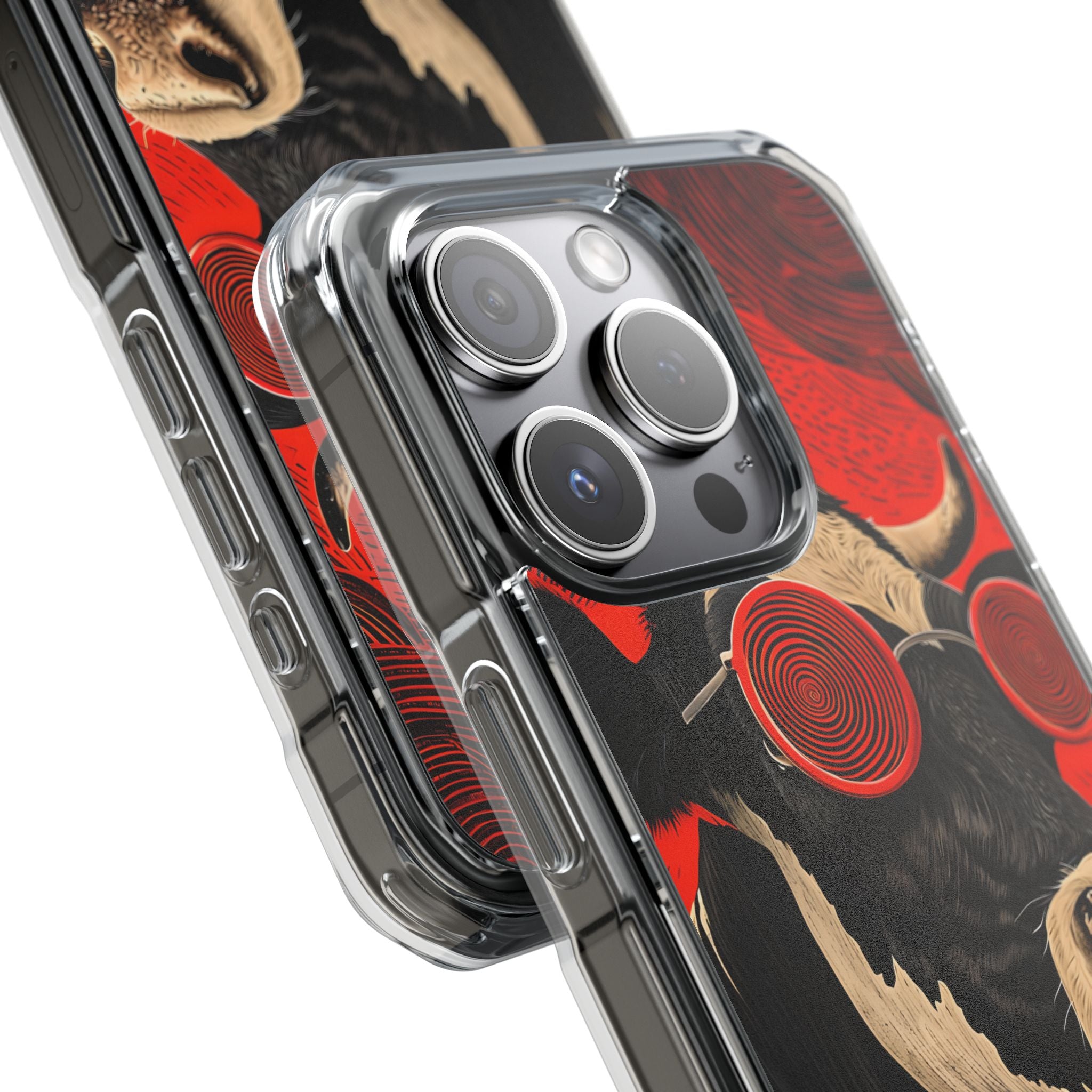 Surreal Black White Cow Red Spiral Sunglasses iPhone 15 - Impact Clear+