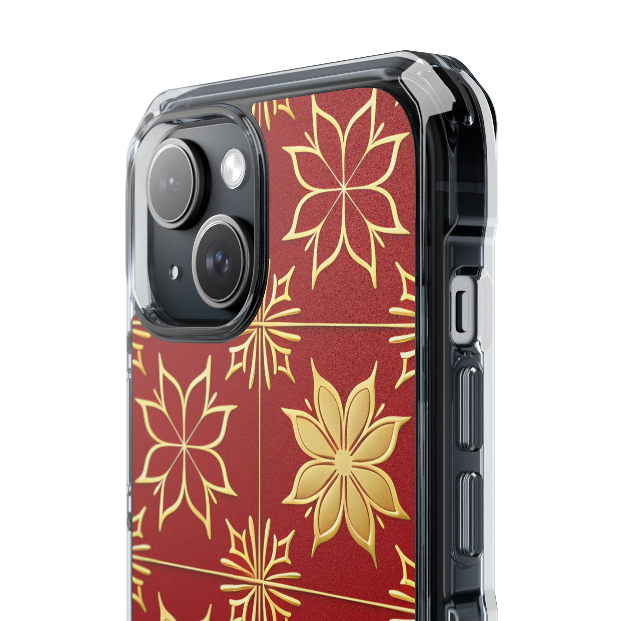 Elegantes Gold Floral Seamless Rich Red iPhone 15 - Impact Clear+