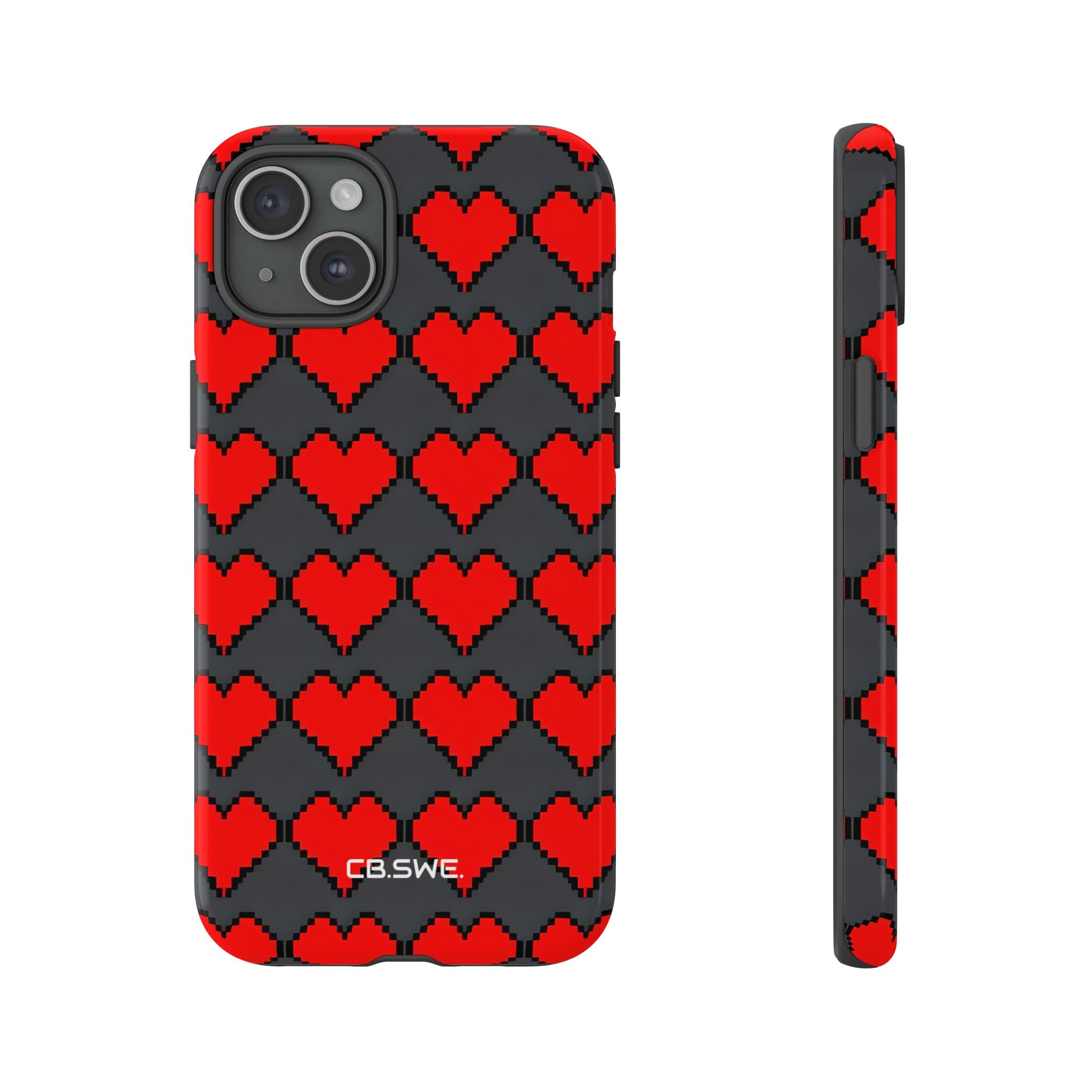 Red Heart Dark Gray Diamonds Seamless iPhone 15 - Tough