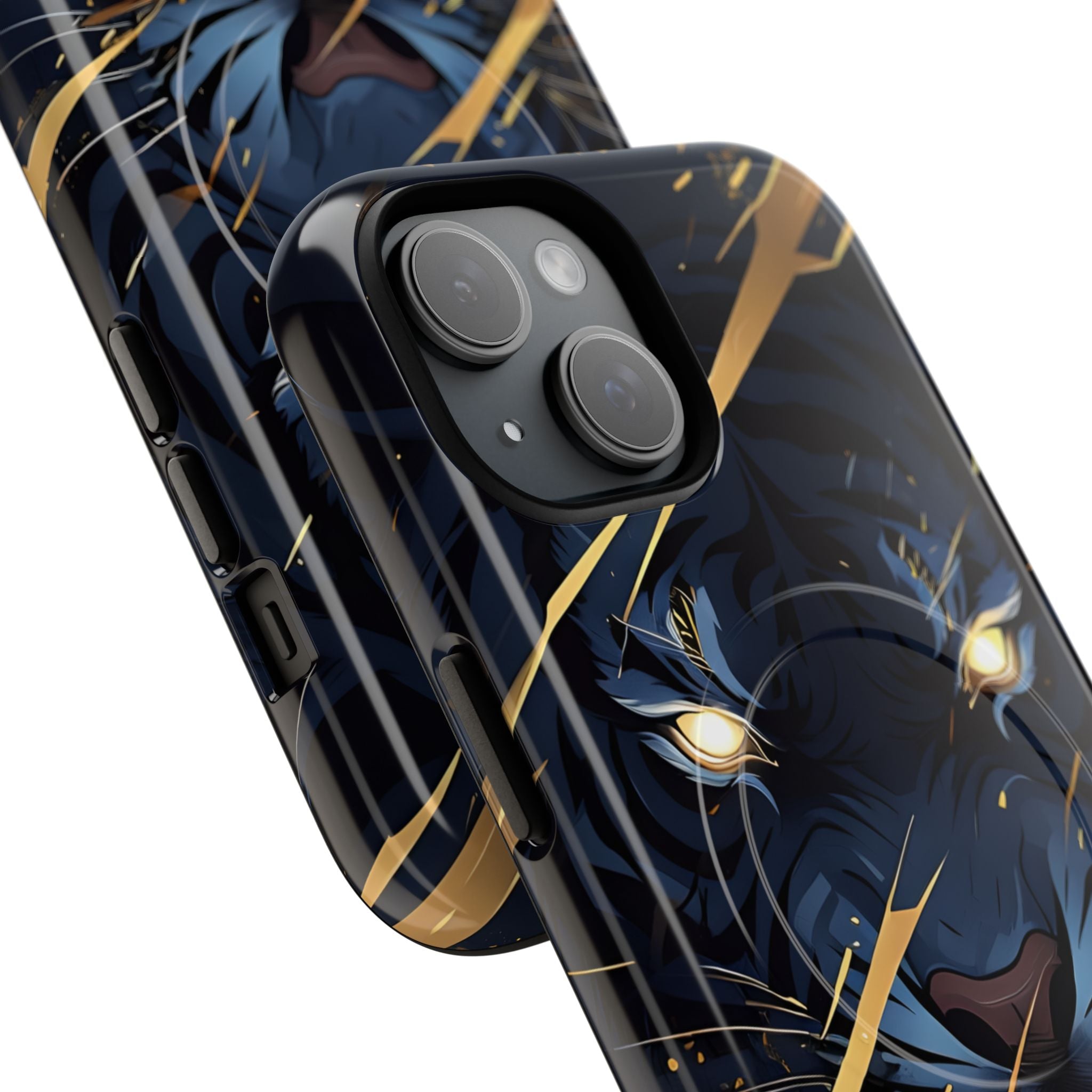Fierce Blue Tiger Face Glowing Eyes iPhone 15 - Tough+