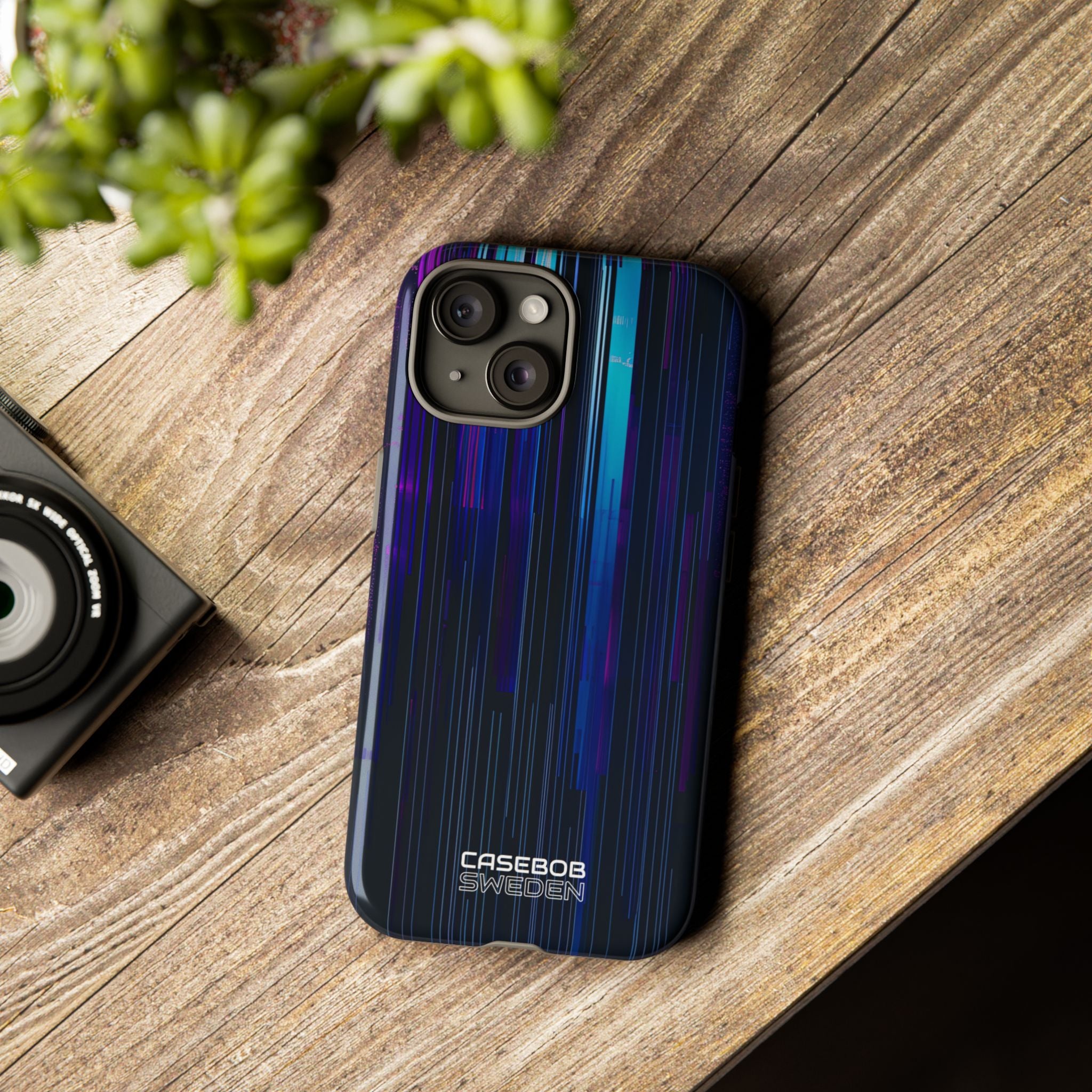 Neon Glitch Stripes iPhone 15 - Tough