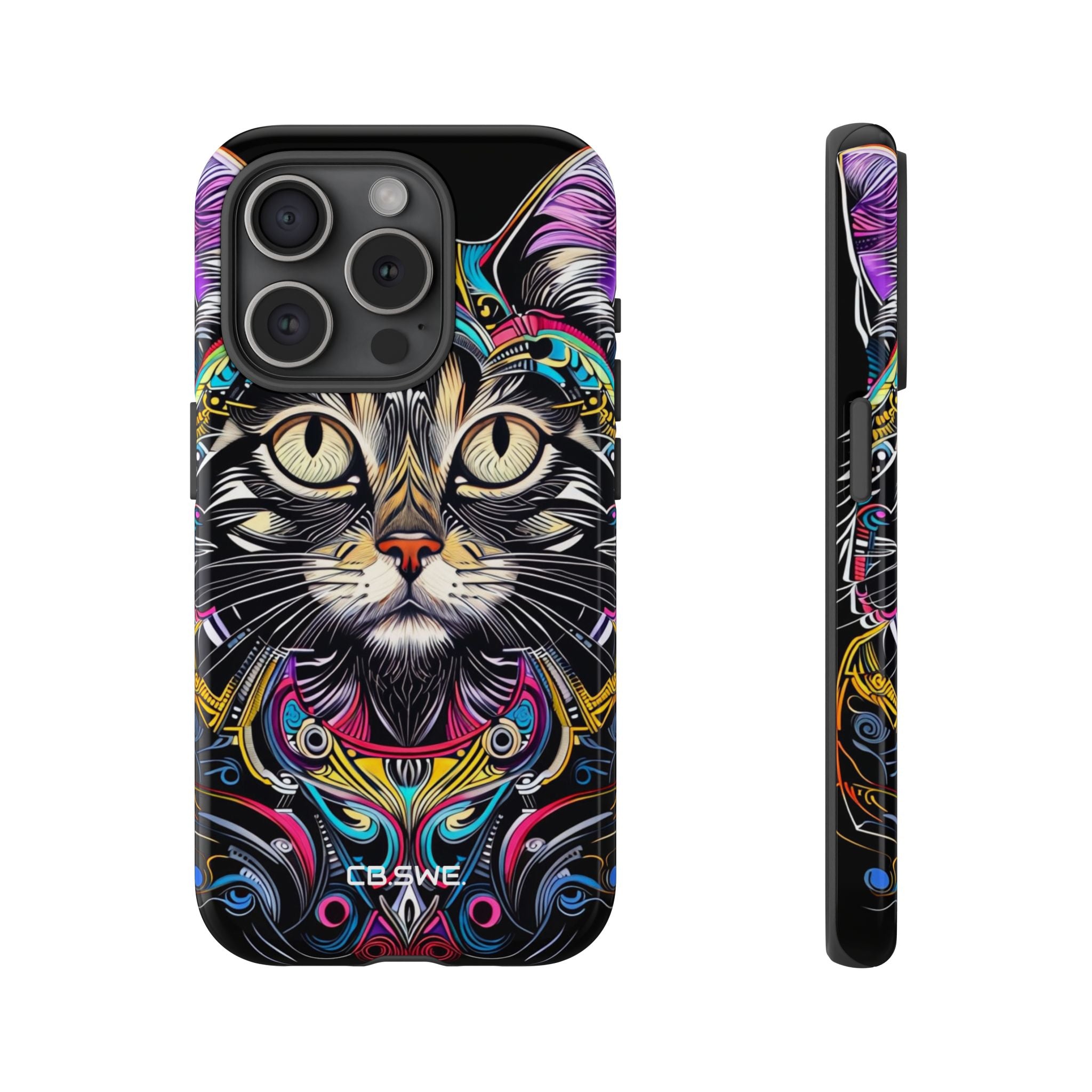Stunning Multi-Color Scratchboard Art Intricate Tabby Cat iPhone 15 - Tough