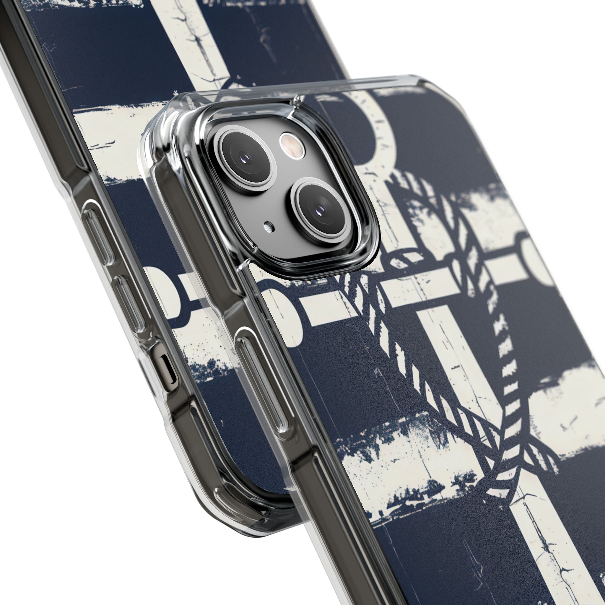 Navy Anchor Stripes iPhone 14 - Impact Clear+