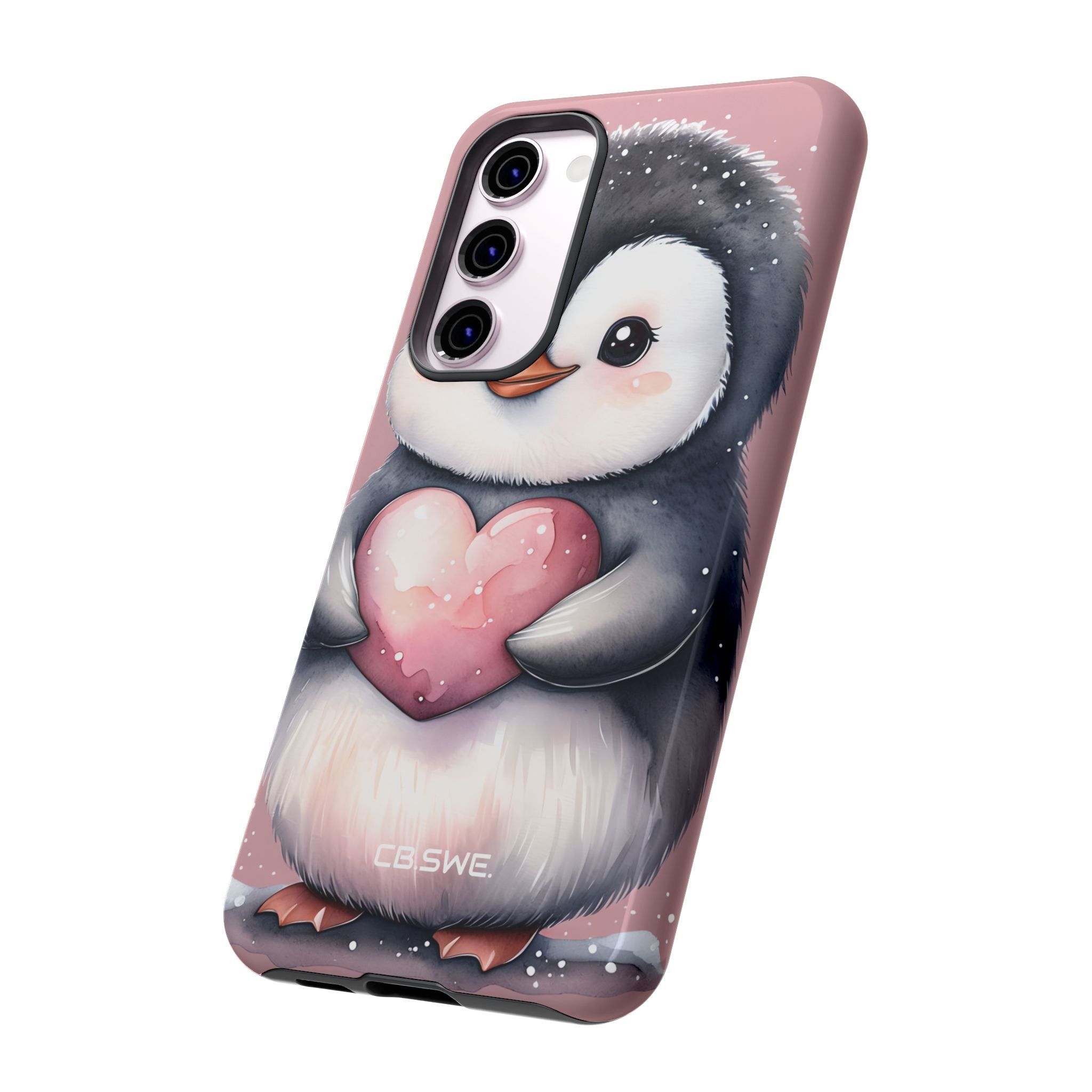 Charming Penguin Holding Heart Watercolor Illustration Samsung S23 - Tough