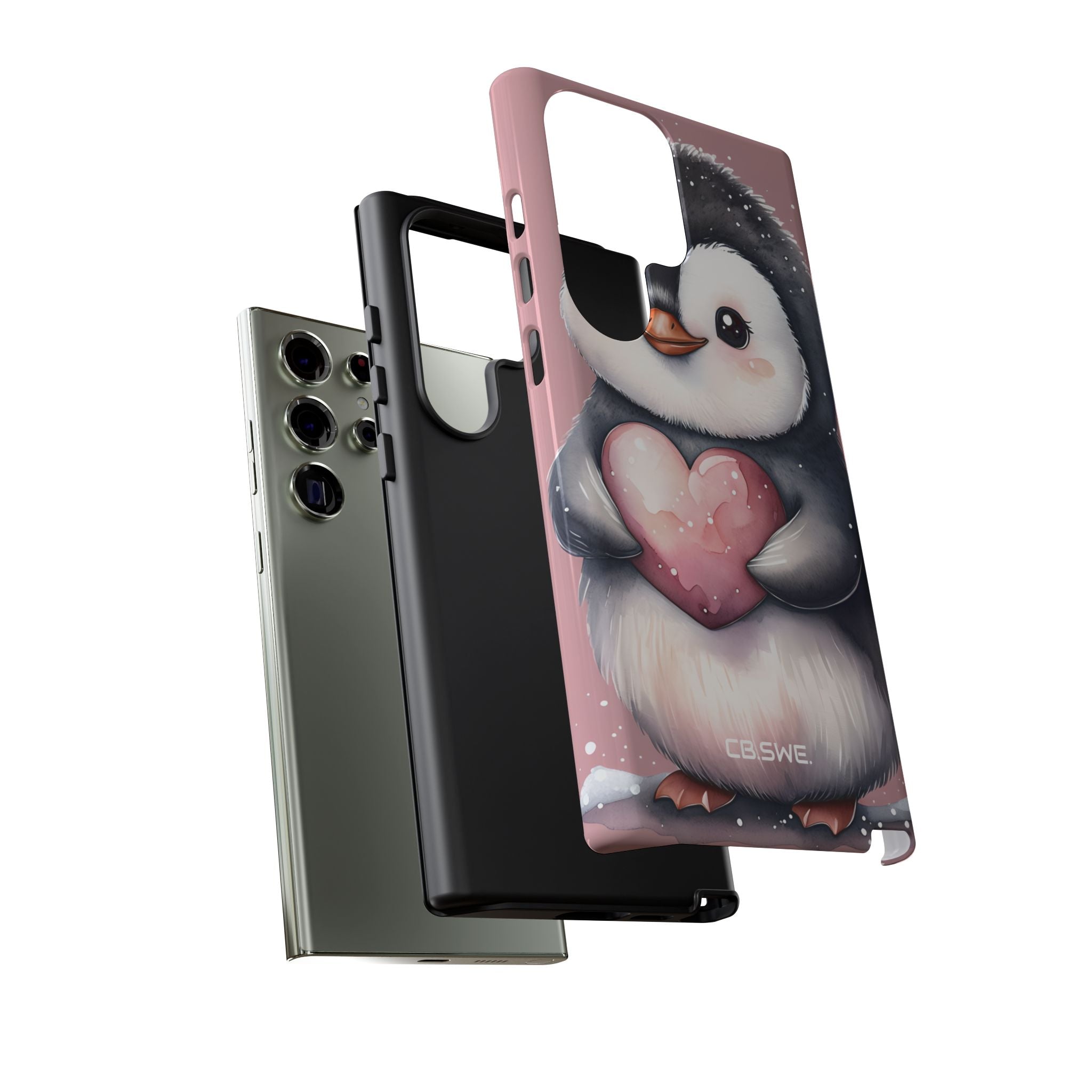 Charming Penguin Holding Heart Watercolor Illustration Samsung S23 - Tough